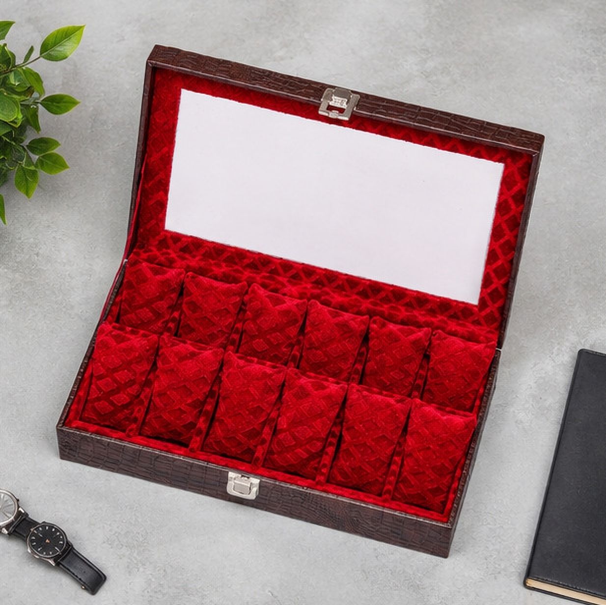 laam alif 12 Slot Watch Storage Box with Velvet Interior Lockable Watch Box-picture-11