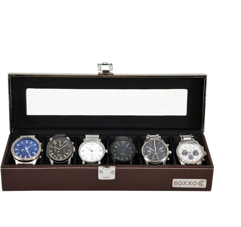 boxxo Premium 6 Watch Organizer Box – Brown/Silver Premium PU Leather Watch Box-picture-22