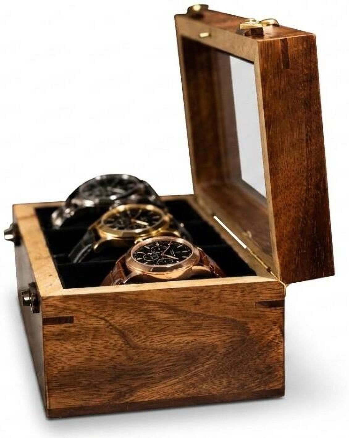Mango wood Rectangular watch box 3 slot Watch Box-image-3
