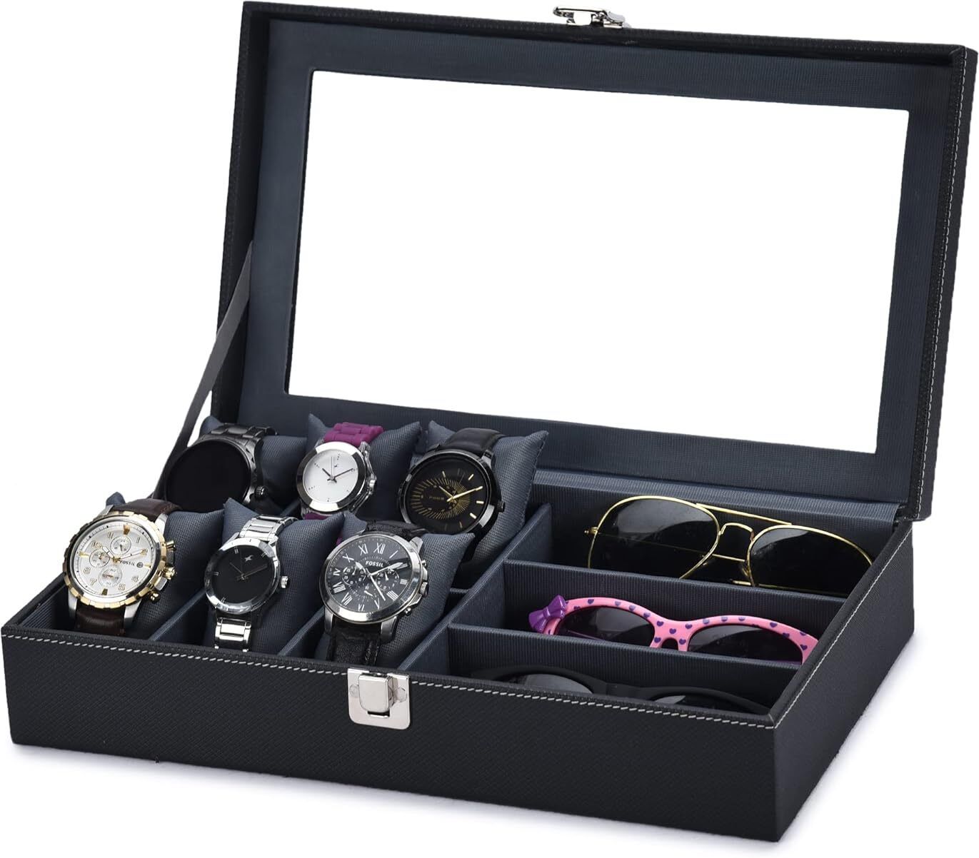 Mens and Womens Watch Box Holder Organizer Case in Black color(12 Compartments) Watch Box-image-5
