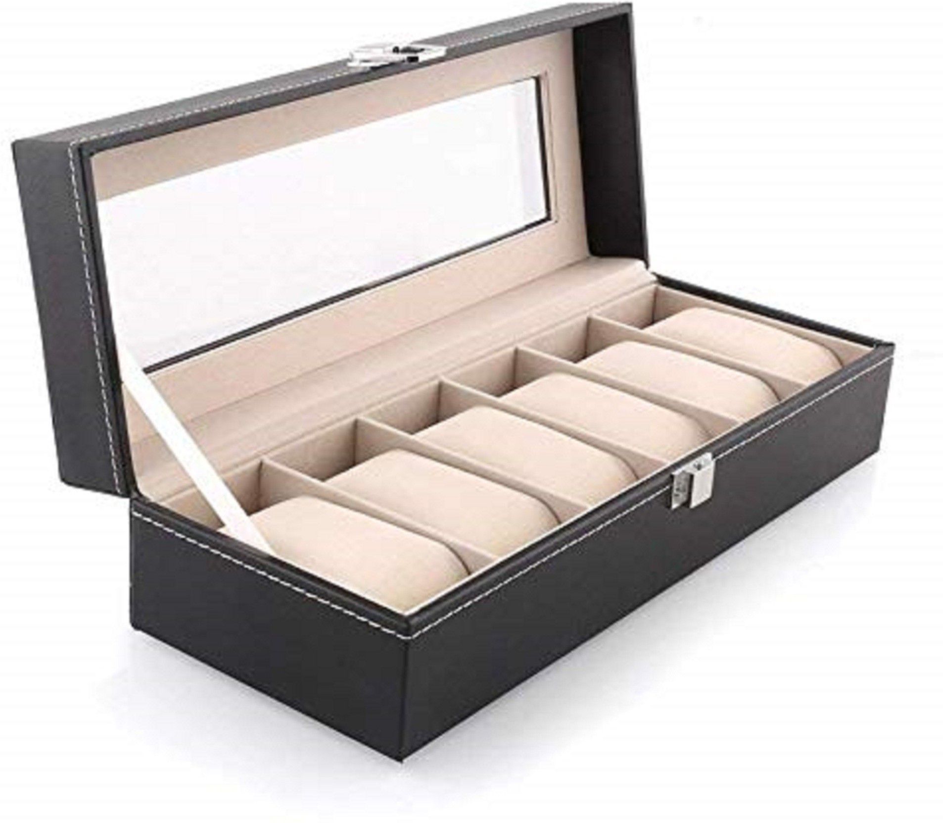 nulomi 6 Slot Leather Watch Storage Box Jewelry Storage Organizer for Men & Women Watch Box-picture-1