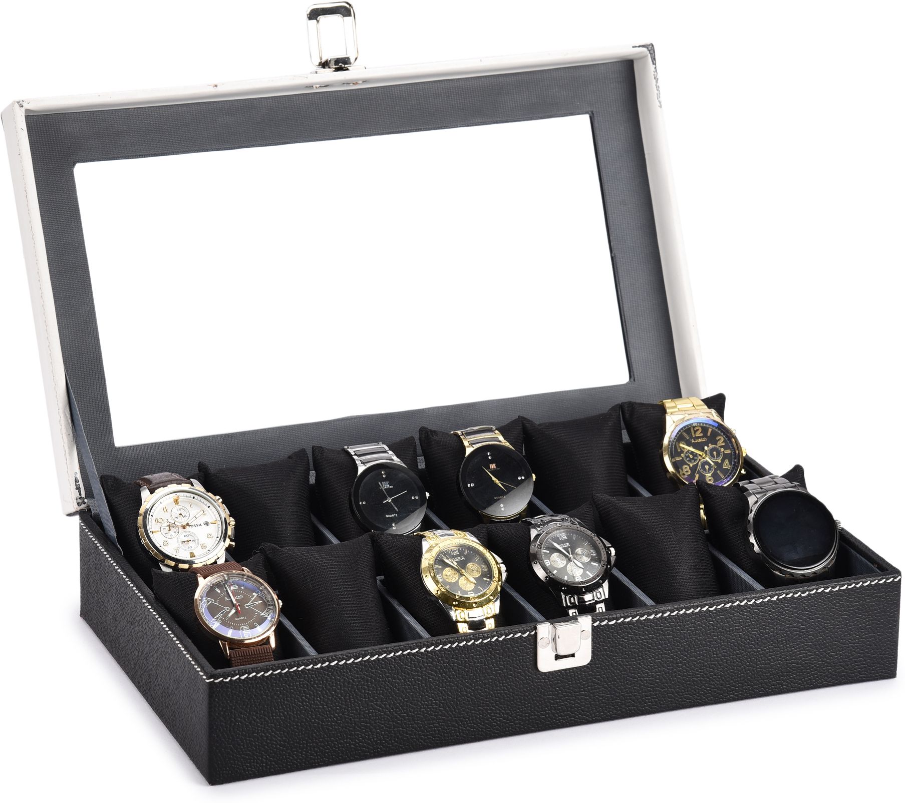Men's and Women's Watch Box Holder Organizer Case Black color(12 Compartment) Watch Box-image-9