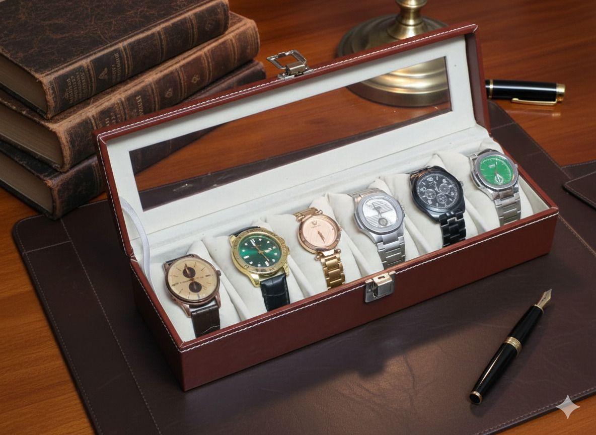 Watch Box Case in 6 slots Faux Leather & White Velvate Watch Box-image-36