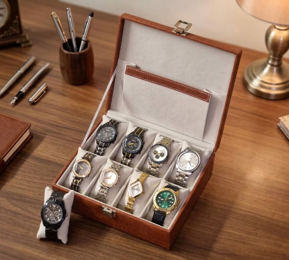 Watch Box Case in 8 slots Faux Leather & White Velvate Watch Box-image-5