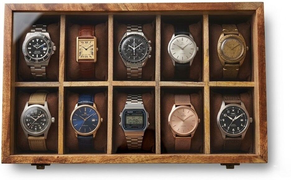 Handcrafted Mango Wood Watch Organizer with Glass Display Watch Box-image-33