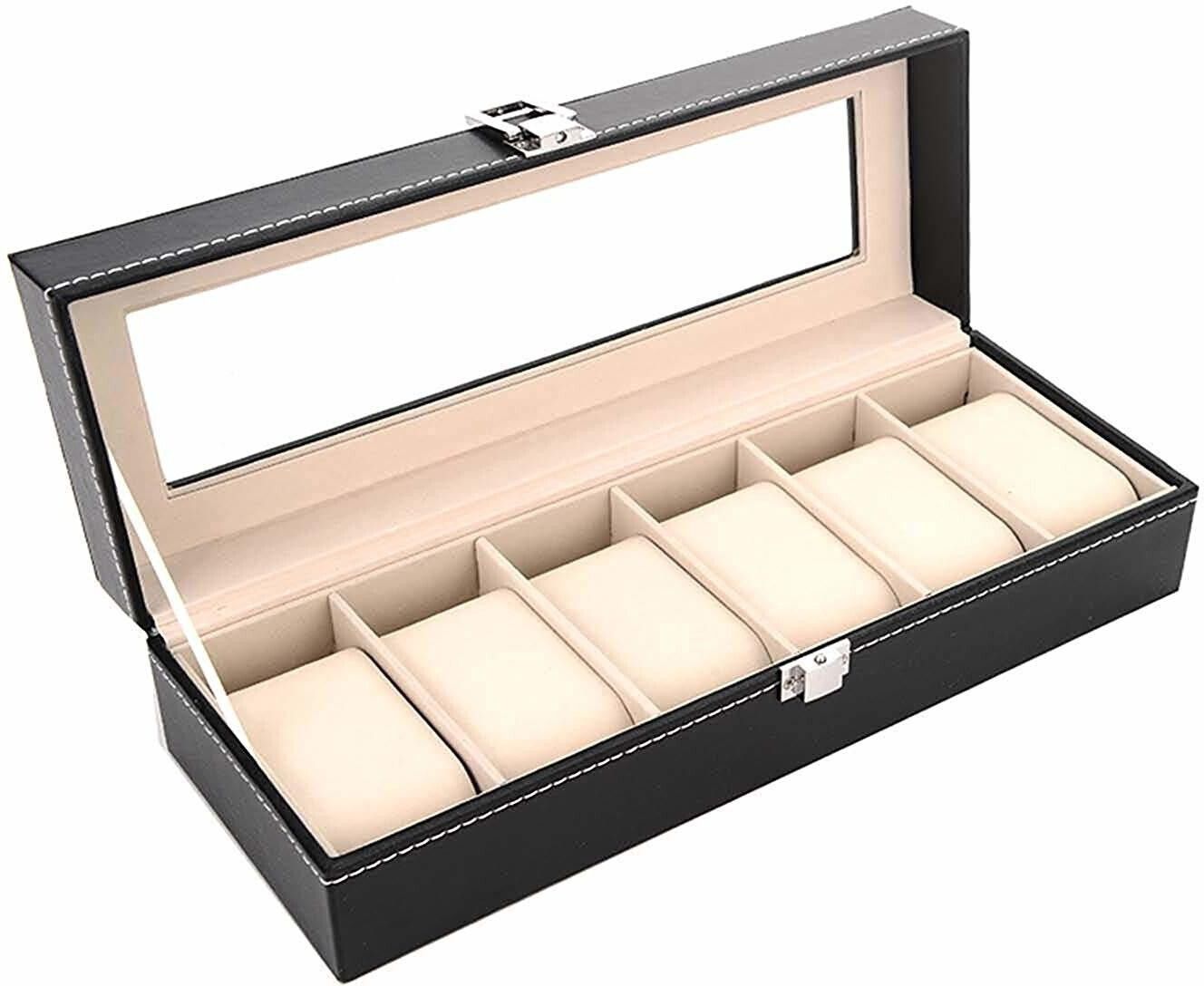 Leather Watch Storage Box with Finish and Glass Window Metal Lock with 10 Slots 30 x 12 x 8 cm, 1- Piece Watch Box-image-1