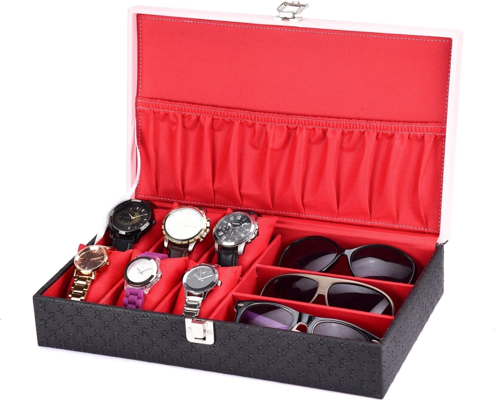 Black & Pink Watch & Sunglasses Organizer Box Slots Watch Box-image-27