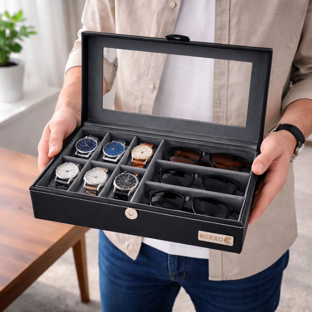 Luxury Premium Watch sunglasses organizer box - Brown Watch Box-image-6