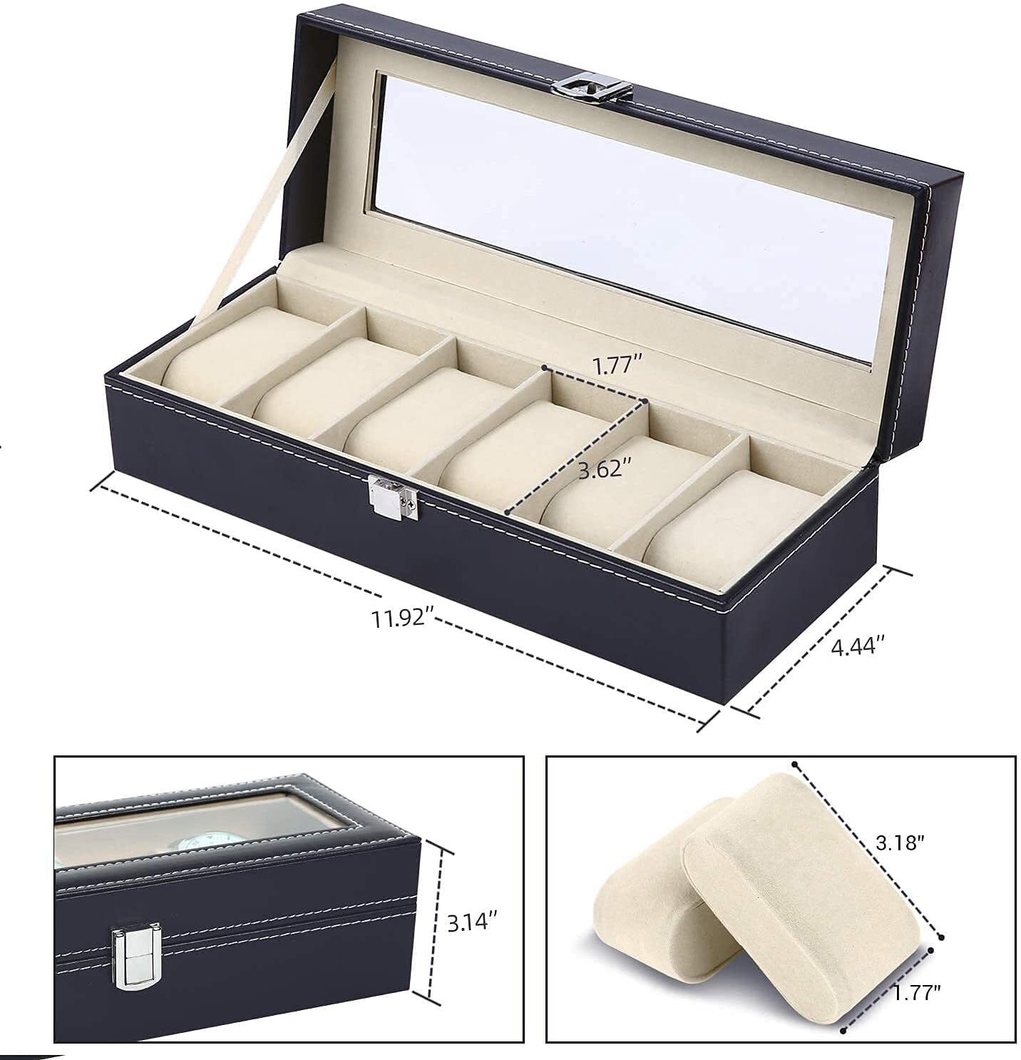 dardris Watch Organizer, 6 Slot Watch Box PU Leather Watch Storage Case, Watch Box-picture-11