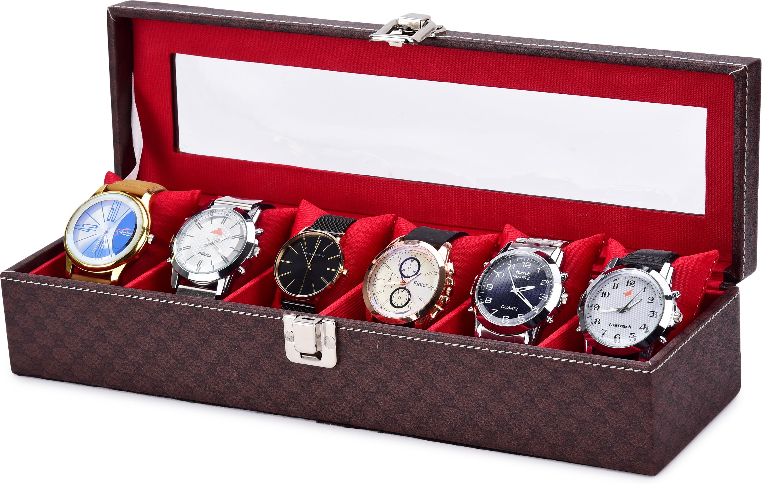 Sadrey Signature 6-Slot Textured Brown Watch Box-image-37