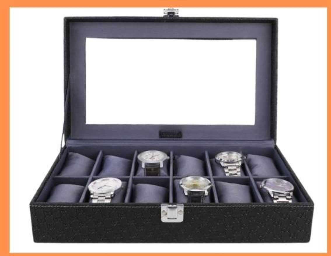 Watch Box Organizer Case 12 slots Watches in Transparent Display PU Leather*- Watch Box-image-43