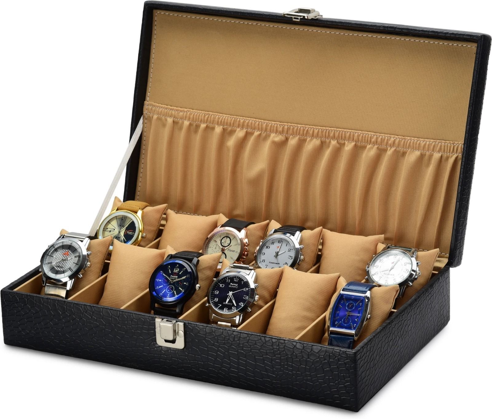Men's and Women's Watch Box Holder Organizer Case in Black color in Watch Box-image-23