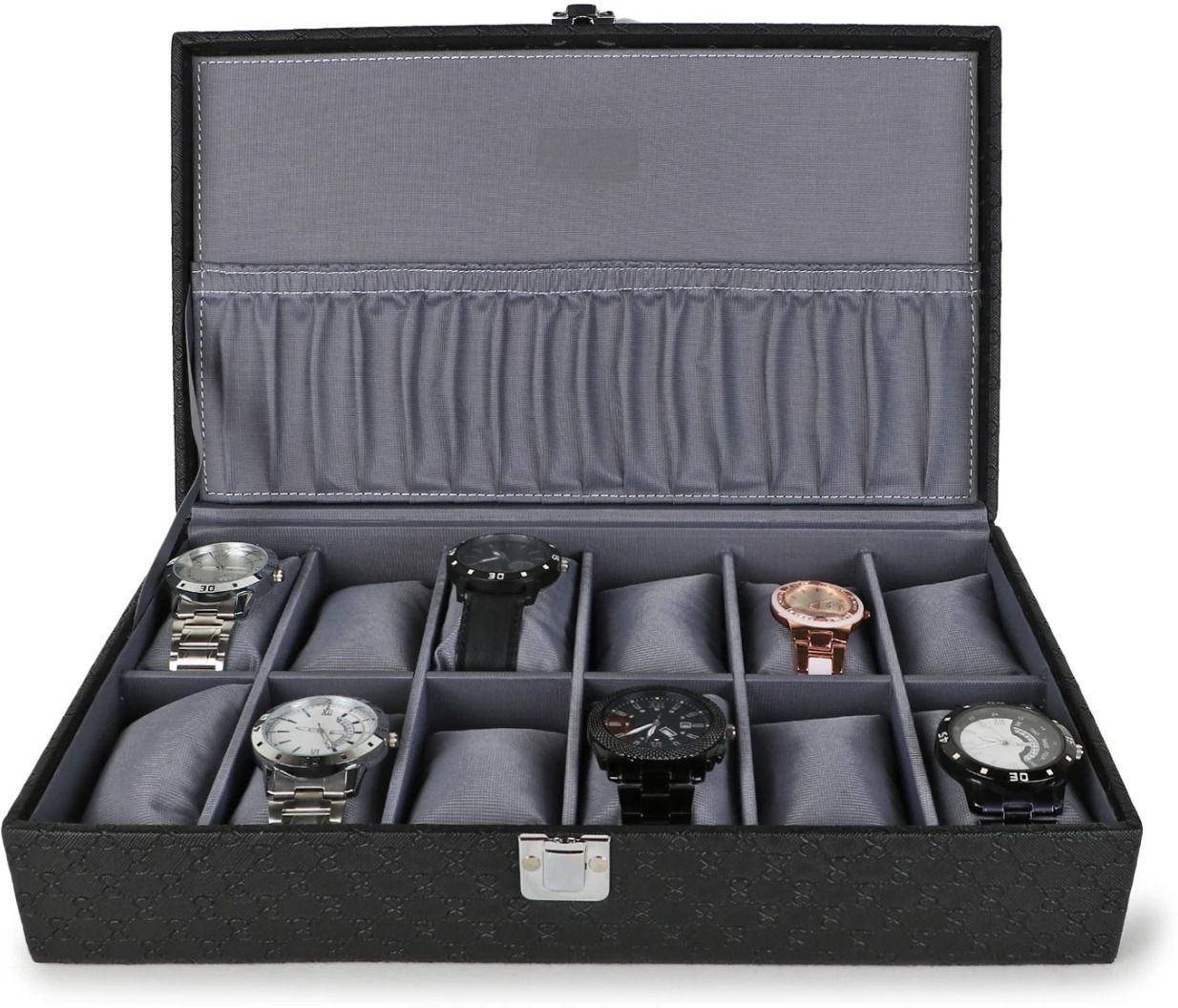 Watch Box Organizer Holder for Men & Women 12 slots of watches Black and Gray Watch Box