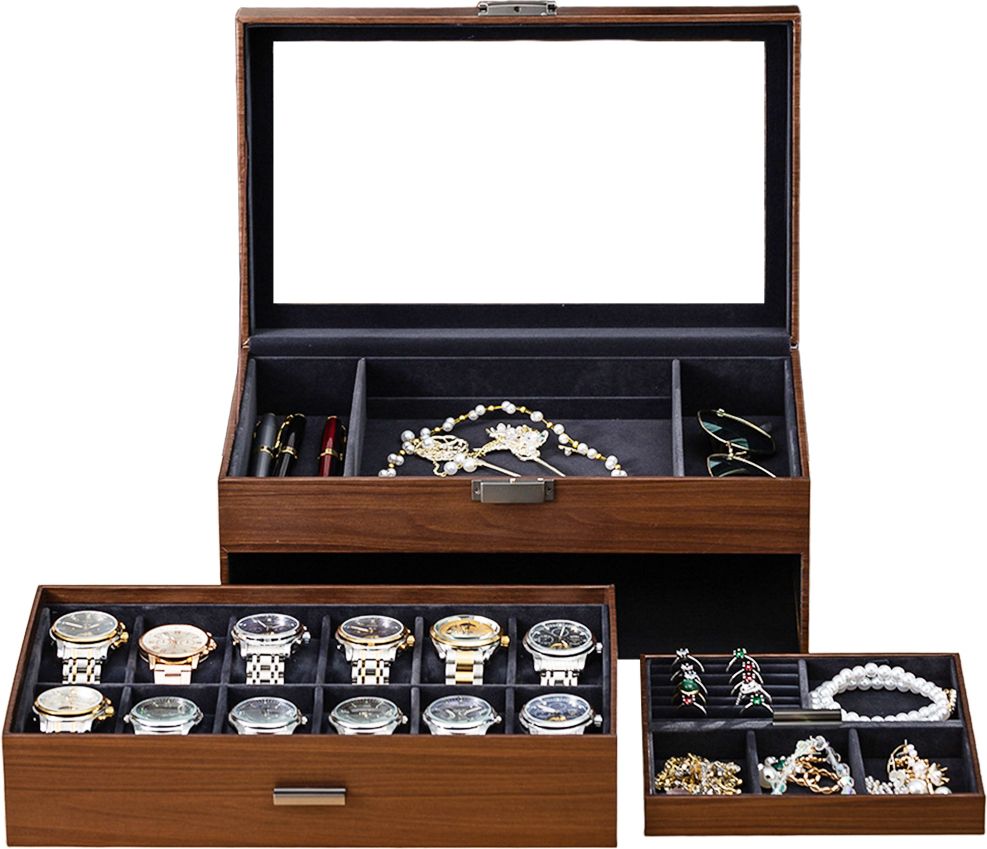 gustave Double Layer Watch and Jewelry Organizer with Clear Window and Drawer Storage Watch Box-picture-18