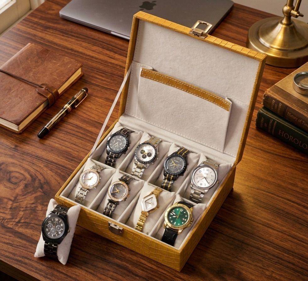 Watch Box Case in 6 slots Faux Leather & Grey Velvate Watch Box-image-1