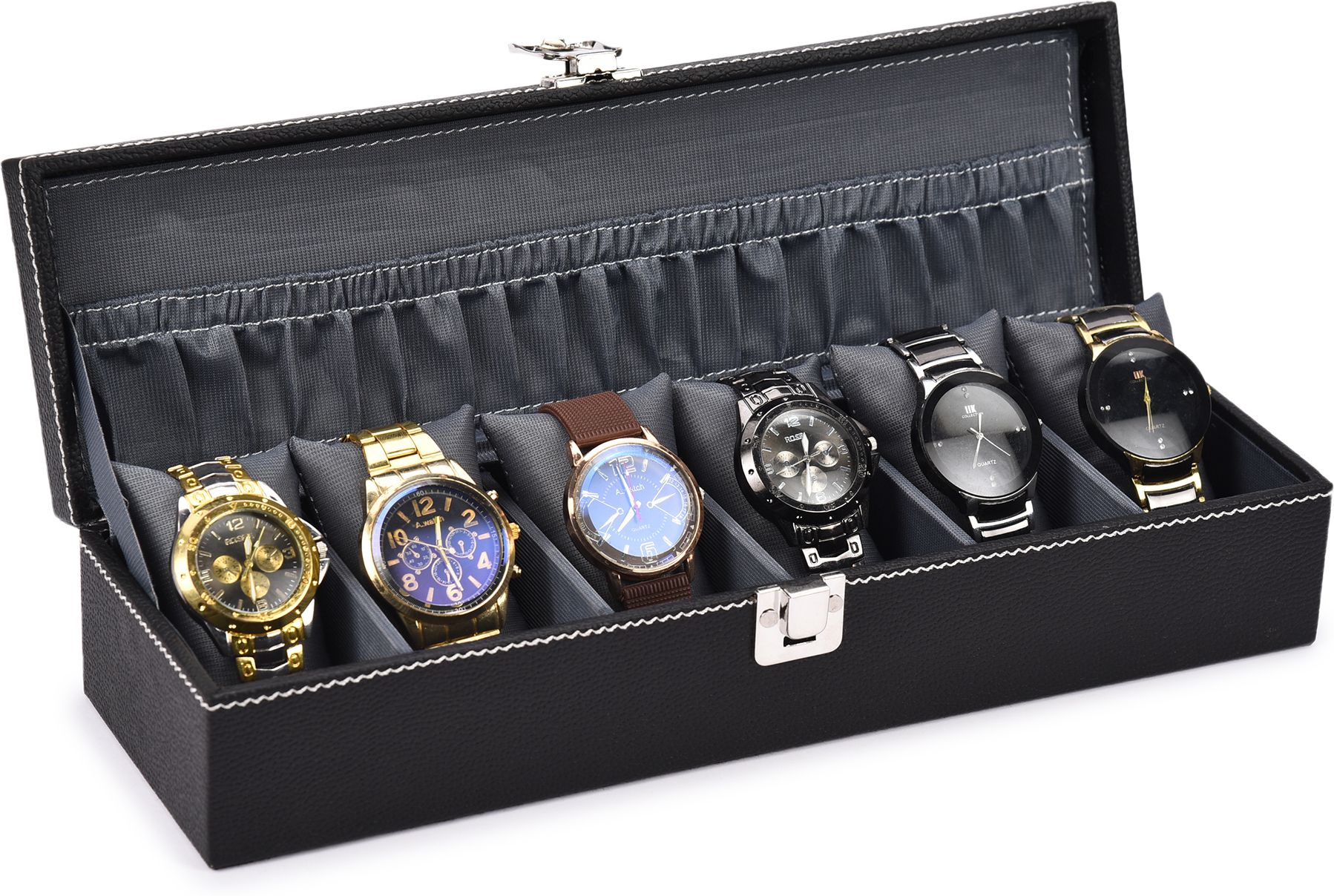 Men's and Women's Watch Box Holder Organizer Case in Black color(6 Compartments Watch Box-image-38