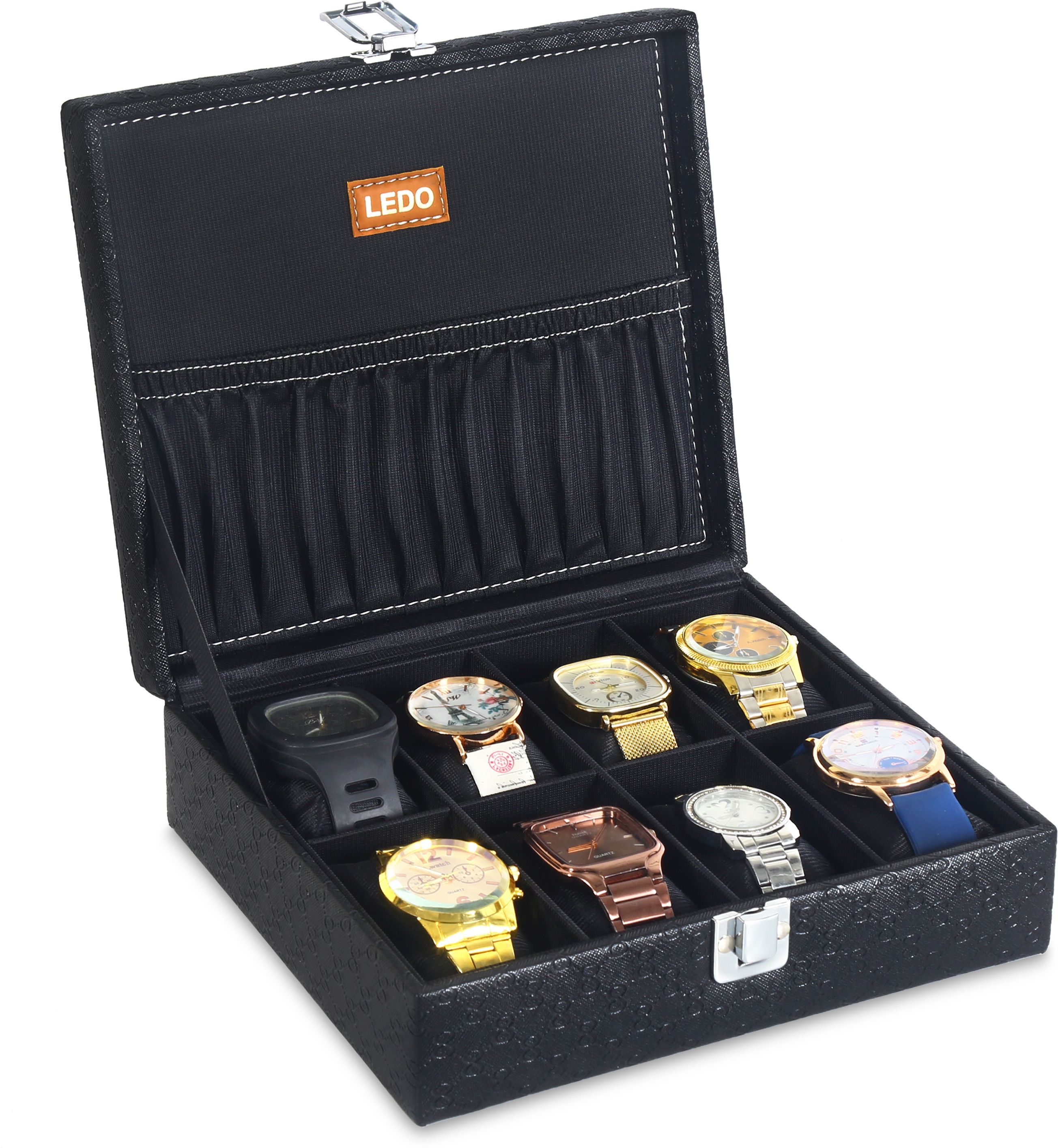 Watch Box Organizer Case In 8 Slots of PU Leather with Black color Watch Box-image-1
