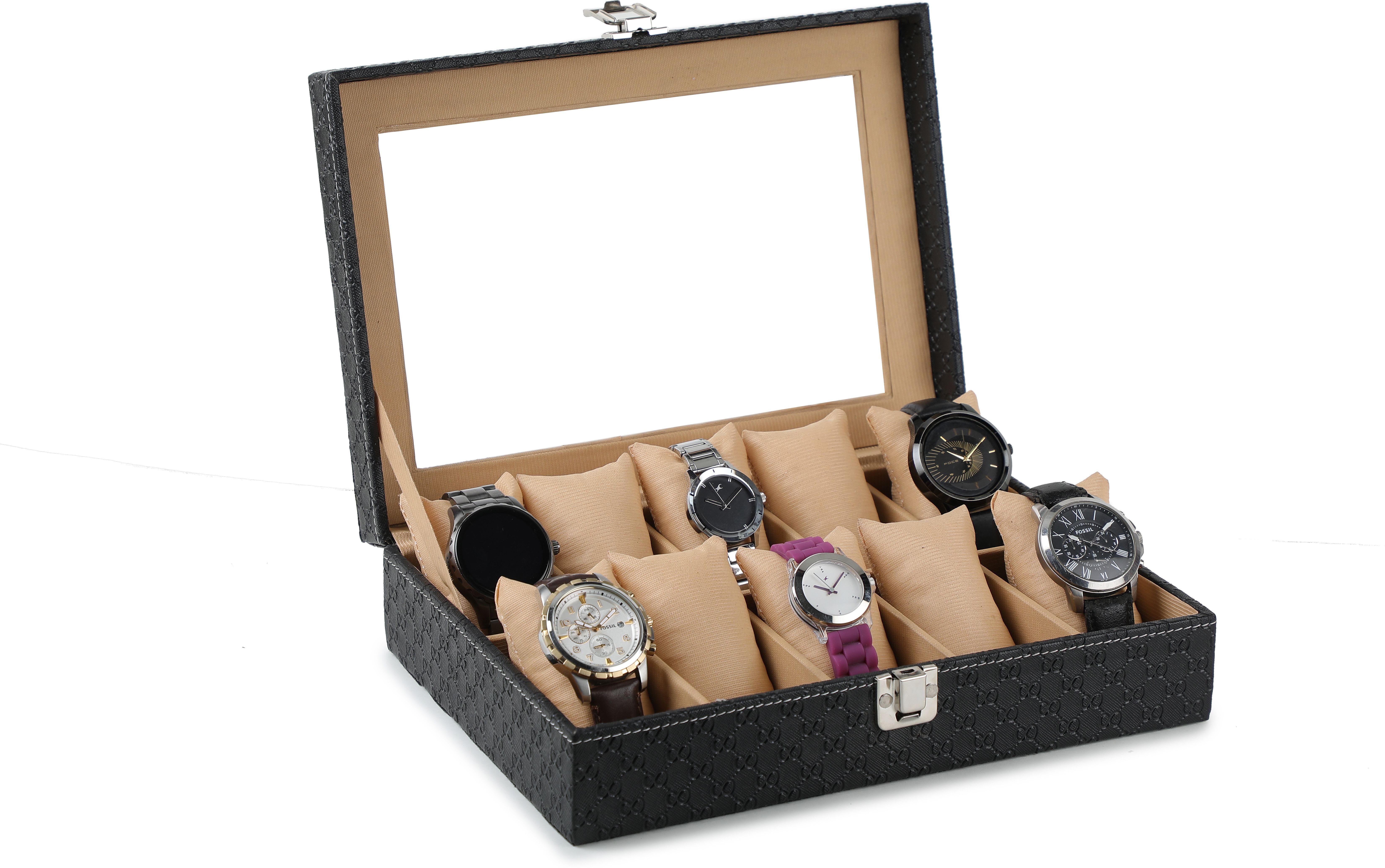 Men's and Women's Watch Box Holder Organizer Case in Black color(9 Compartments) Watch Box-image-10