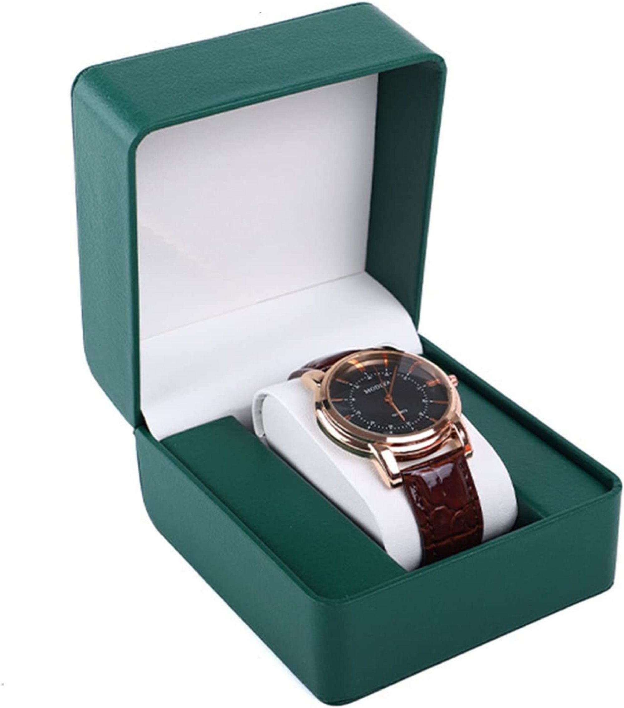 Watch Box Organizer Single Slot Premium Vegan Leather Display Case (Green) Watch Box-image-49