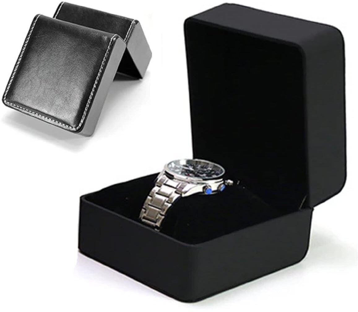 watch box organizer single slot premium vegan leather display case (black white) watch box