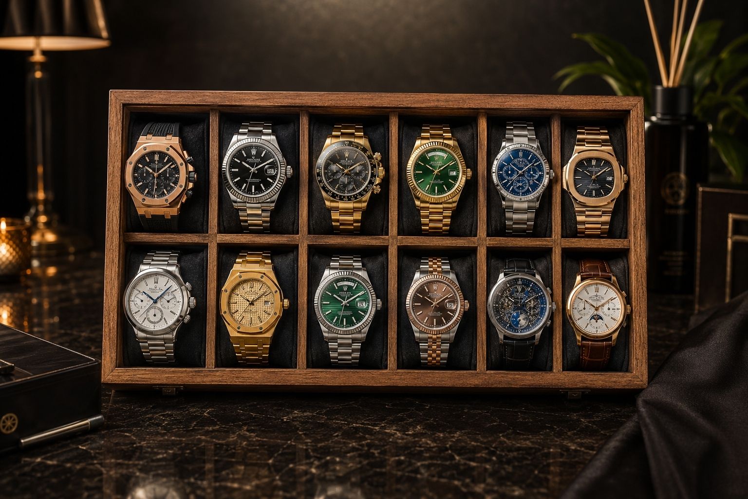 Mango Wooden Watch Box 12 Slot With Brass Hinges and Glass Lid Watch Box-image-14