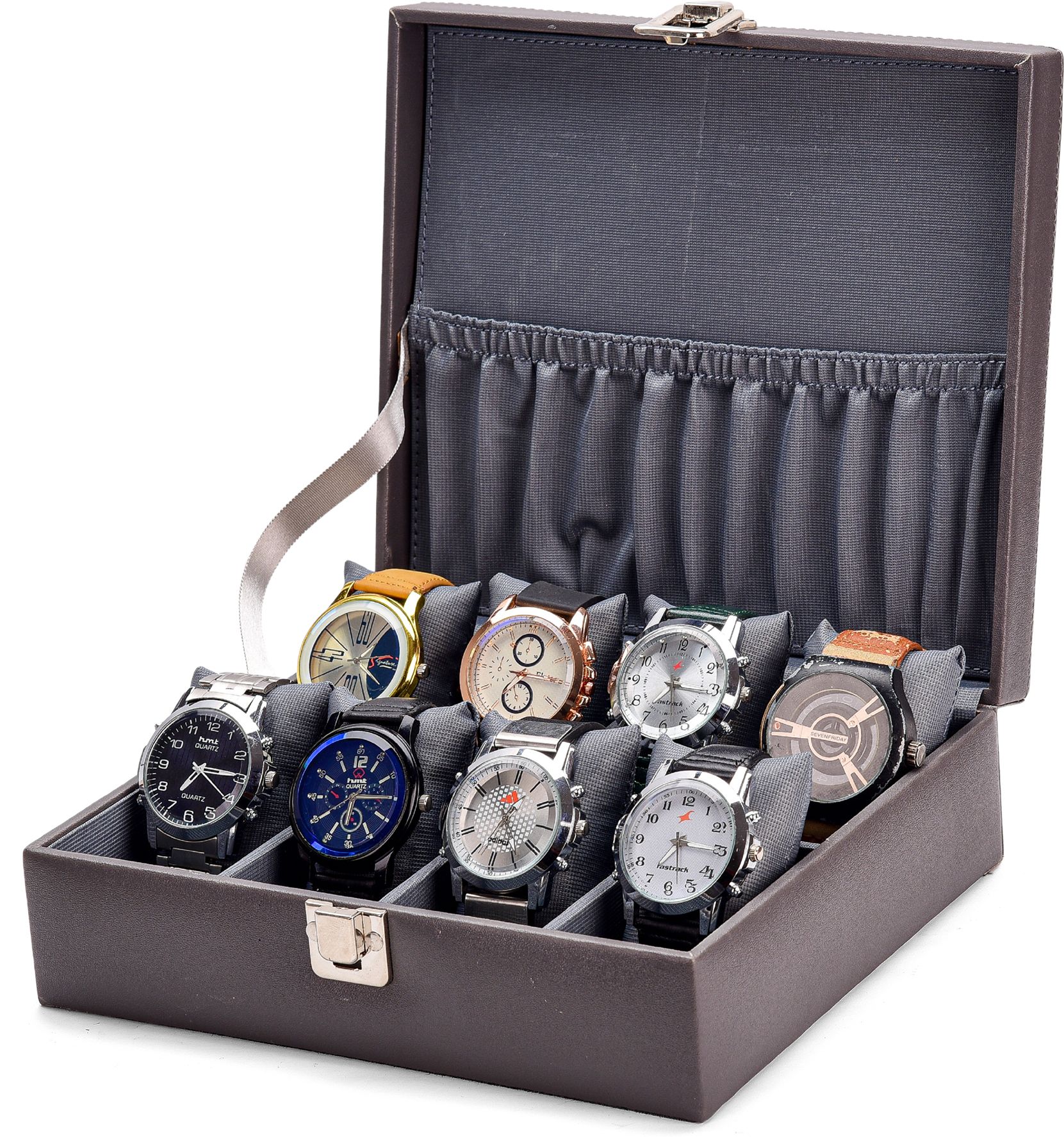 laam alif Men's Women's Stylish Grey 8 Slots Watch Box Organizer Watch Box-picture-10