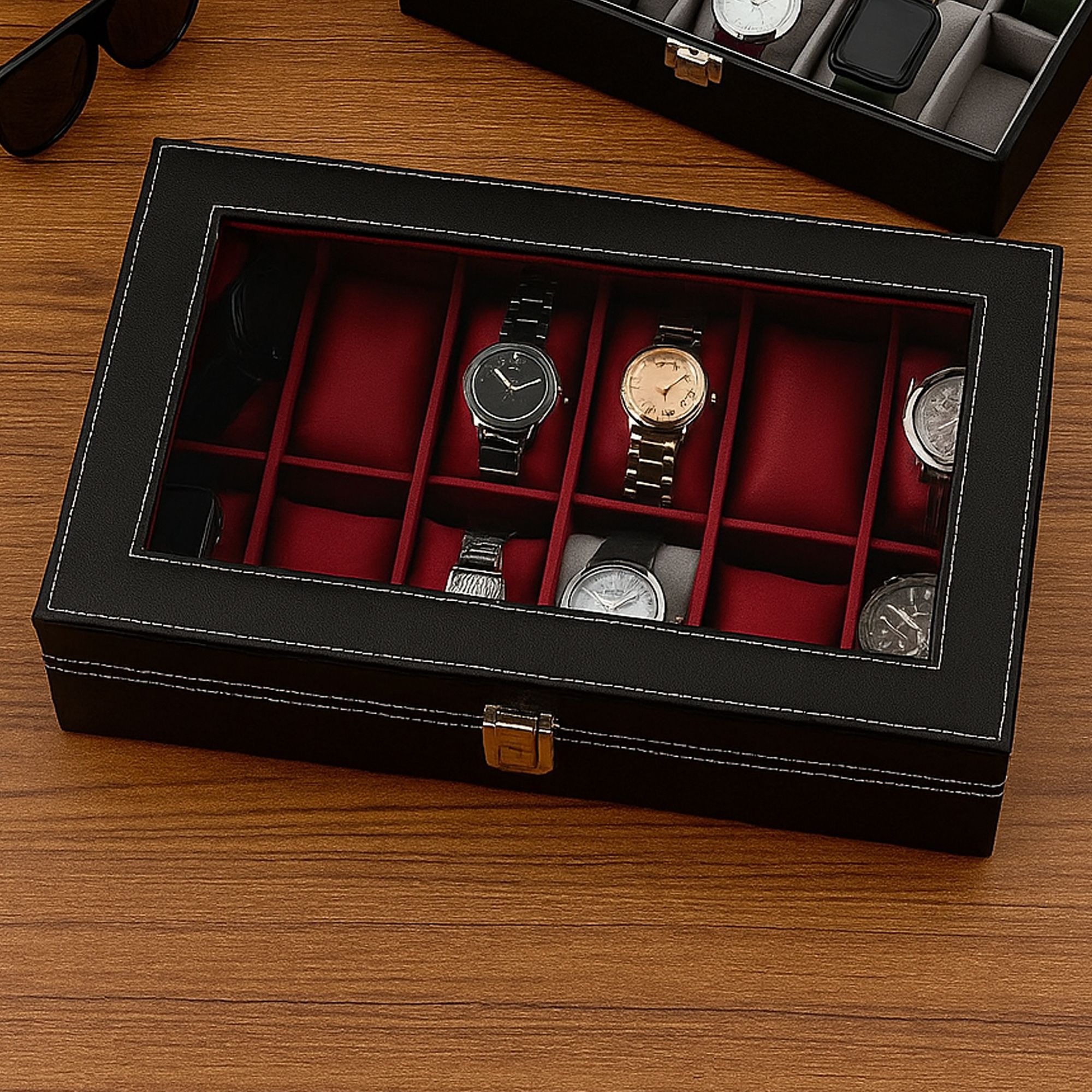 Watch Storage Box for 12 Watches – PU Leather, Soft Cushion, Gift for Men Watch Box-image-7