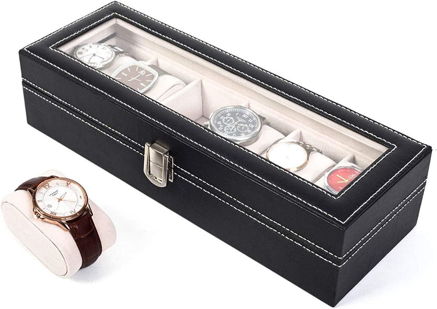Leather Watch Storage Box with Finish and Glass Window Metal Lock Watch Box-image-21