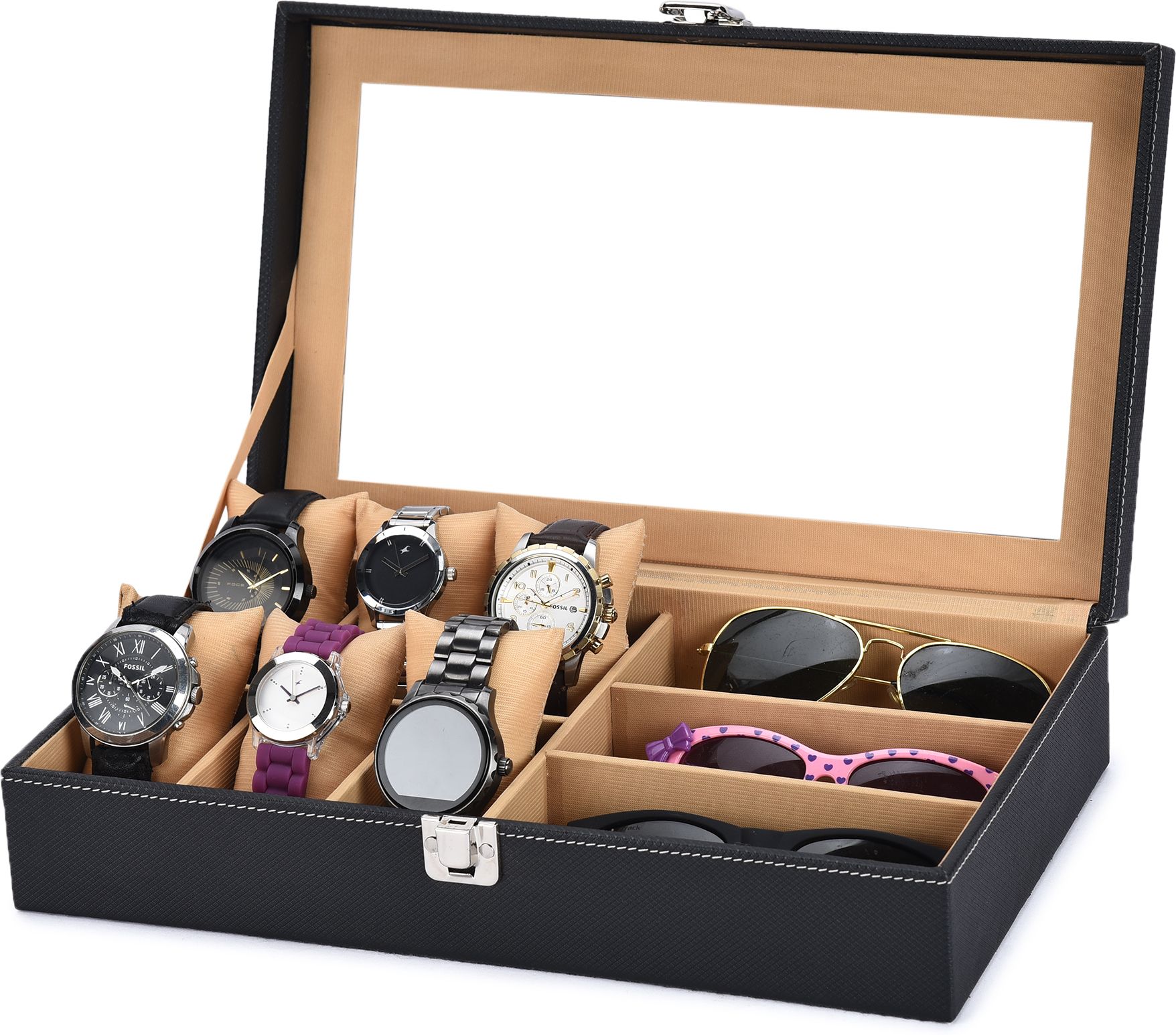 6 Wrist Watch Display Box with 3 sunglasses slots Watch Box-image-14