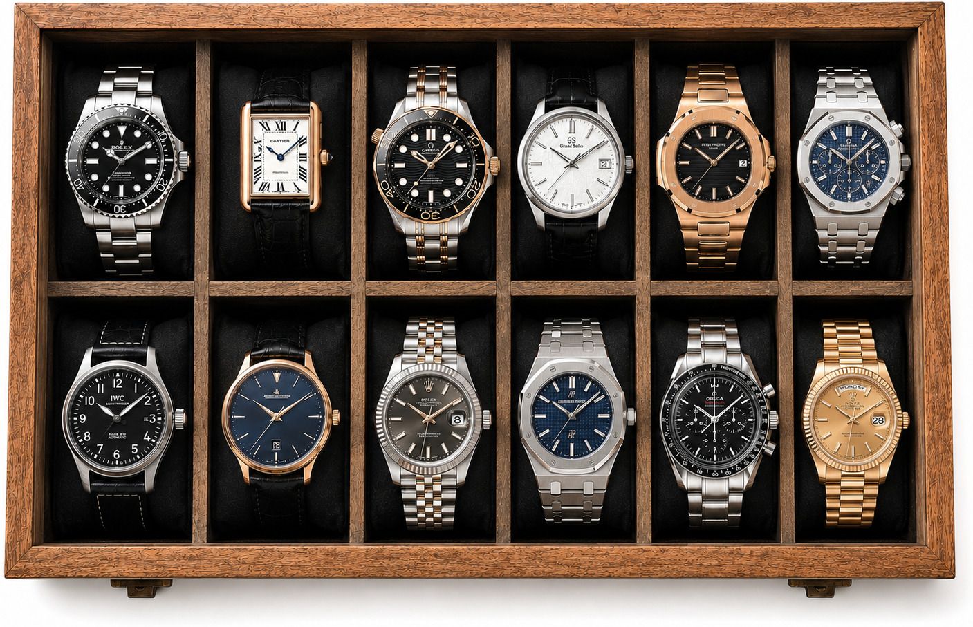 Mango Wooden Watch Box 12 Slot with glass lid and brass hinges Watch Box-image-2