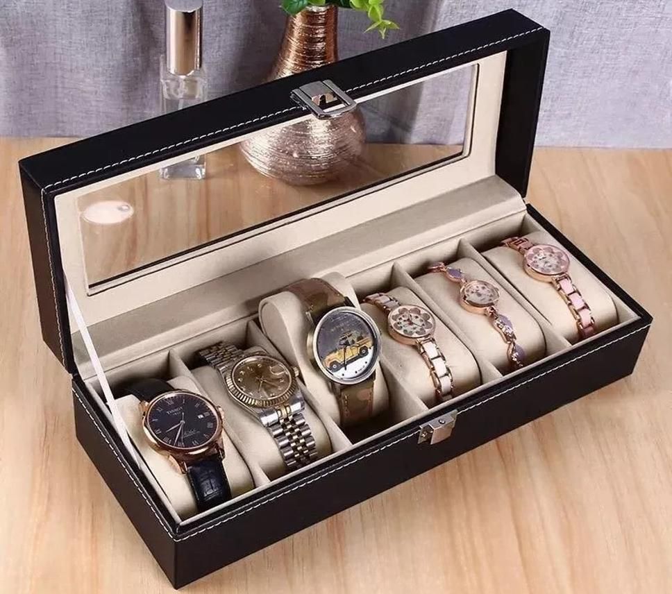 6 Slot Leather Watch Storage Box Holder Display Glass Case Organizer Watch Box-image-25
