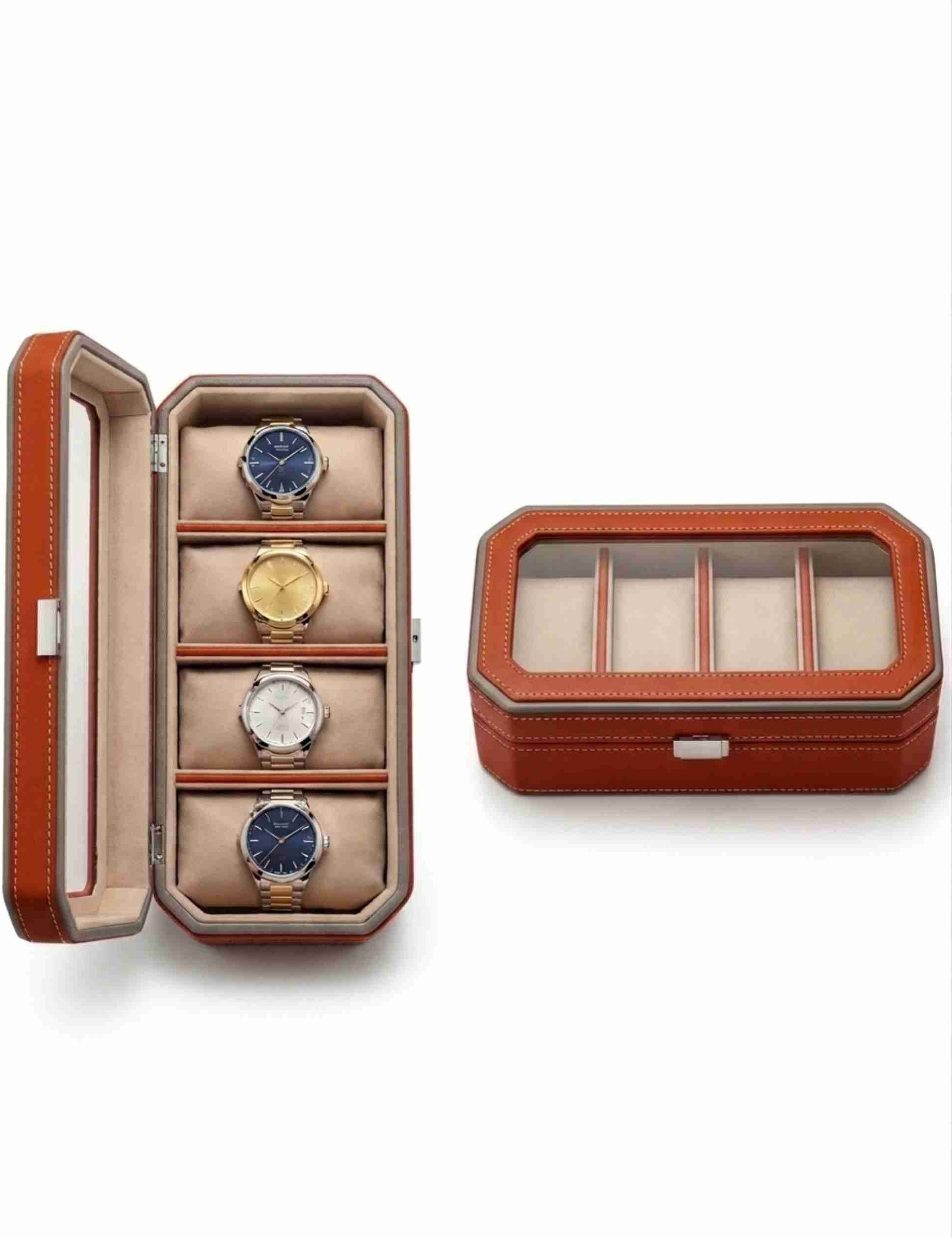 premsons Classic Leather Watch Box – 4 Slot Storage Organizer with Clear Top Watch Box-picture-8