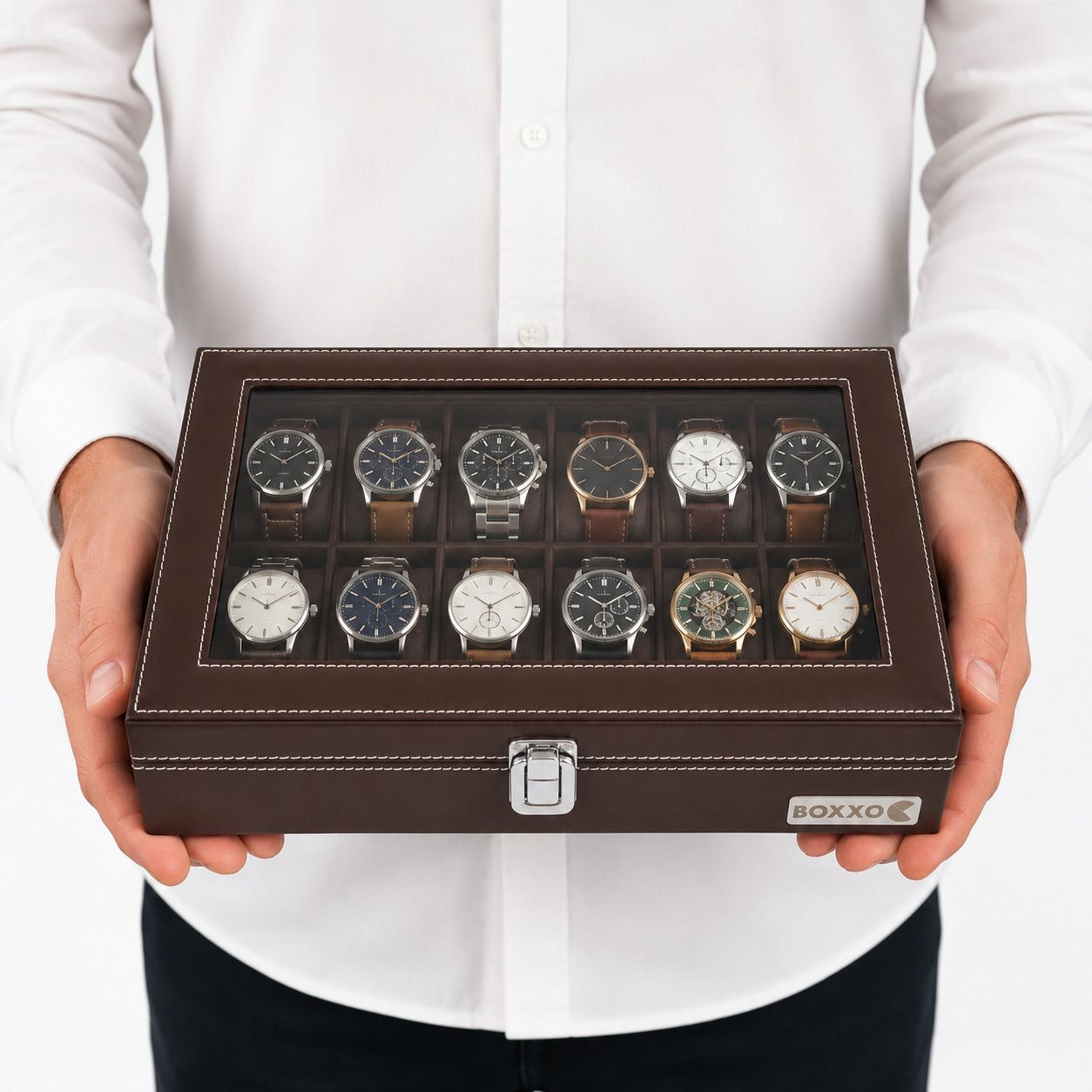 Premium PU Leather Clear Brown 12-Slot Watch Box Watch Box-image-31