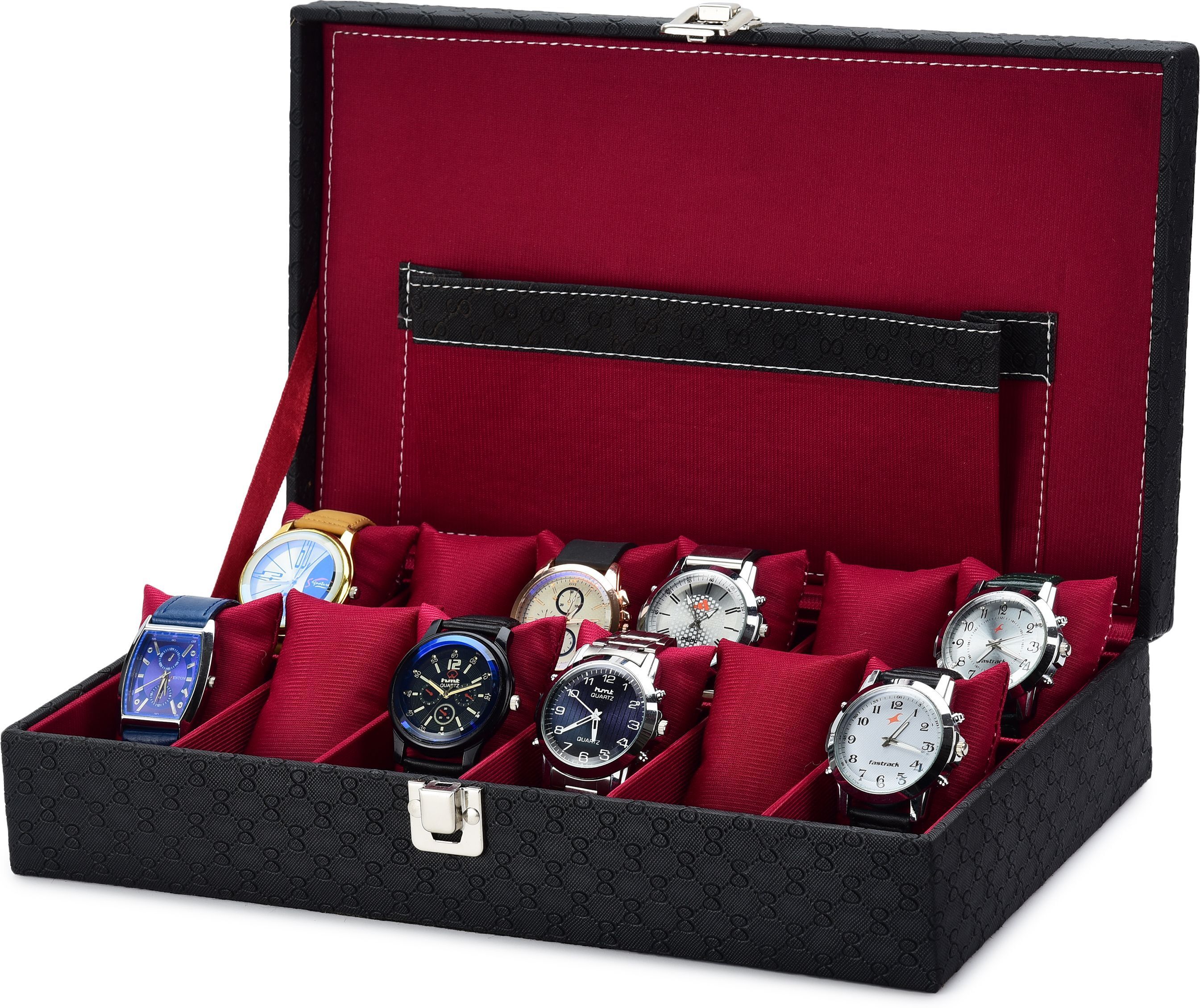 Watch Box Case 12 slots Watches in PU Leather (Black, Holds 12 Watches) Watch Box-image-8