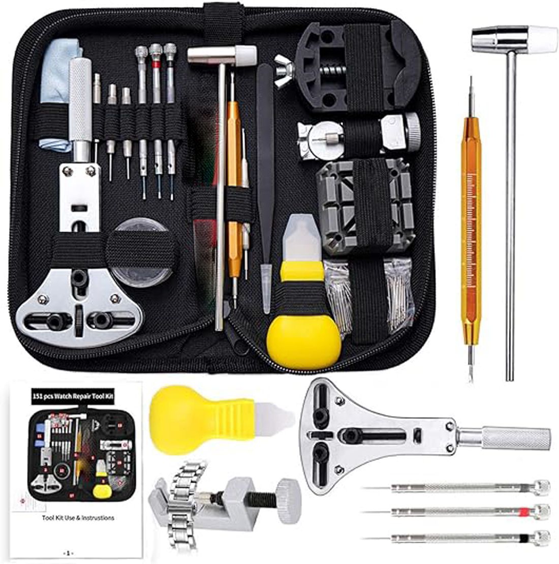 uptodateprouducts Watch Link Removal Tool, Watch Back Case Opener Tool, Spring Bar Tool 187-piece Watch Repair Kit-image-16