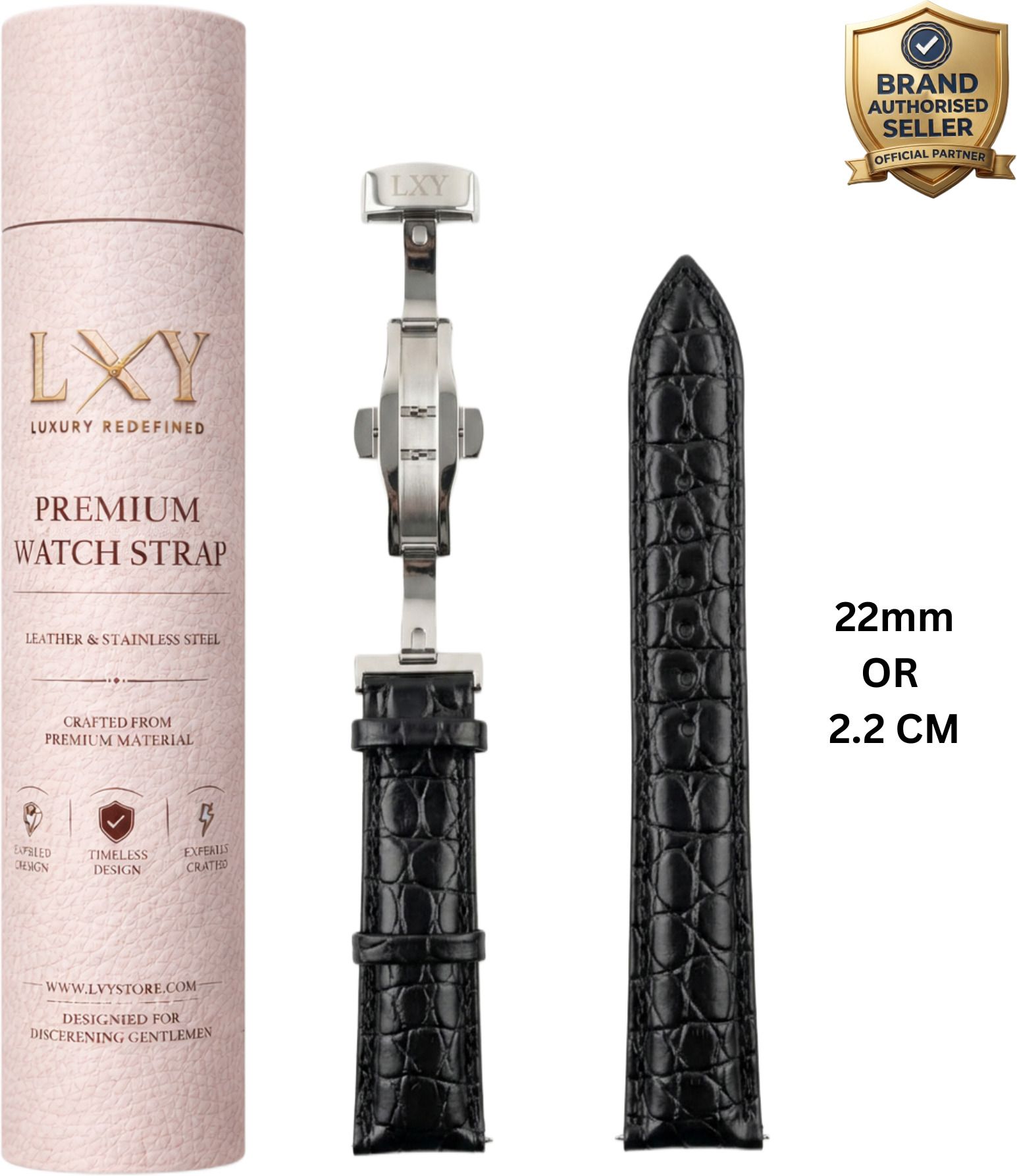 LXY Premium Croco Texture Men's Replacement Watch Belt Quick Release Butterfly clasp 22 mm Genuine Leather Watch Strap-image-38