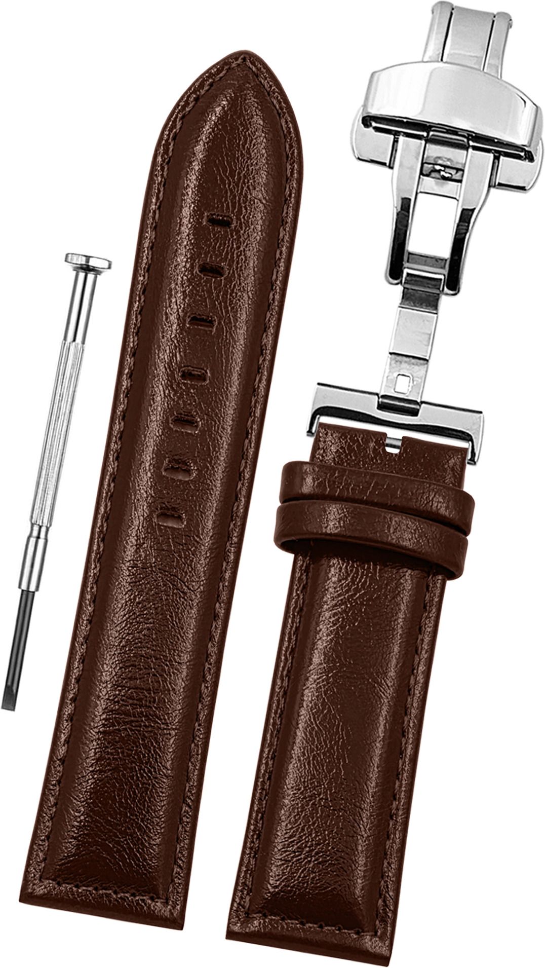 DBLACK [BUZZ] Minimalist Glossy Leather Strap with Premium Silver Butterfly Clasp 24 mm Genuine Leather Watch Strap-image-3