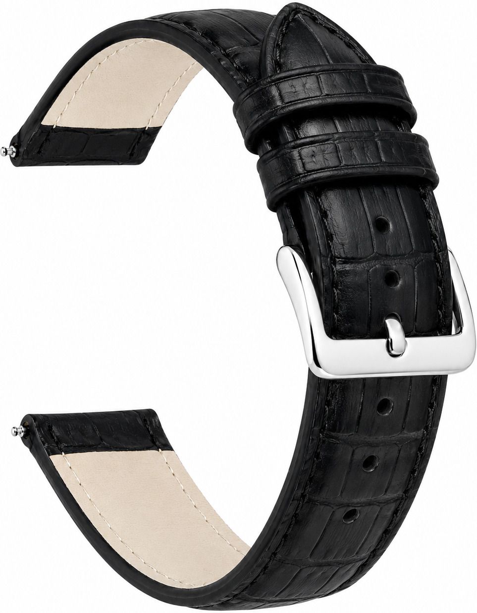 ShreejiShyam 20mm Black Crocodile Pattern Genuine Leather Watch Strap for Men 20 mm Genuine Leather Watch Strap-image-22