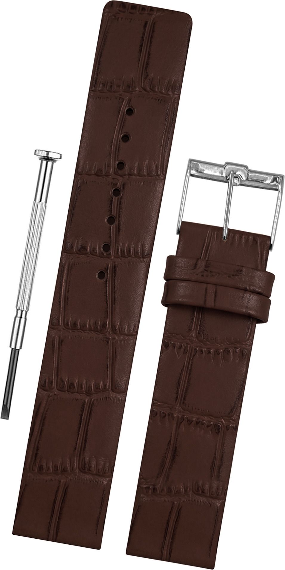DBLACK [TNDS1] Slim Premium Leather Strap, Crocodile-texture Seamless No-Stitch Design 22 mm Genuine Leather Watch Strap-image-1