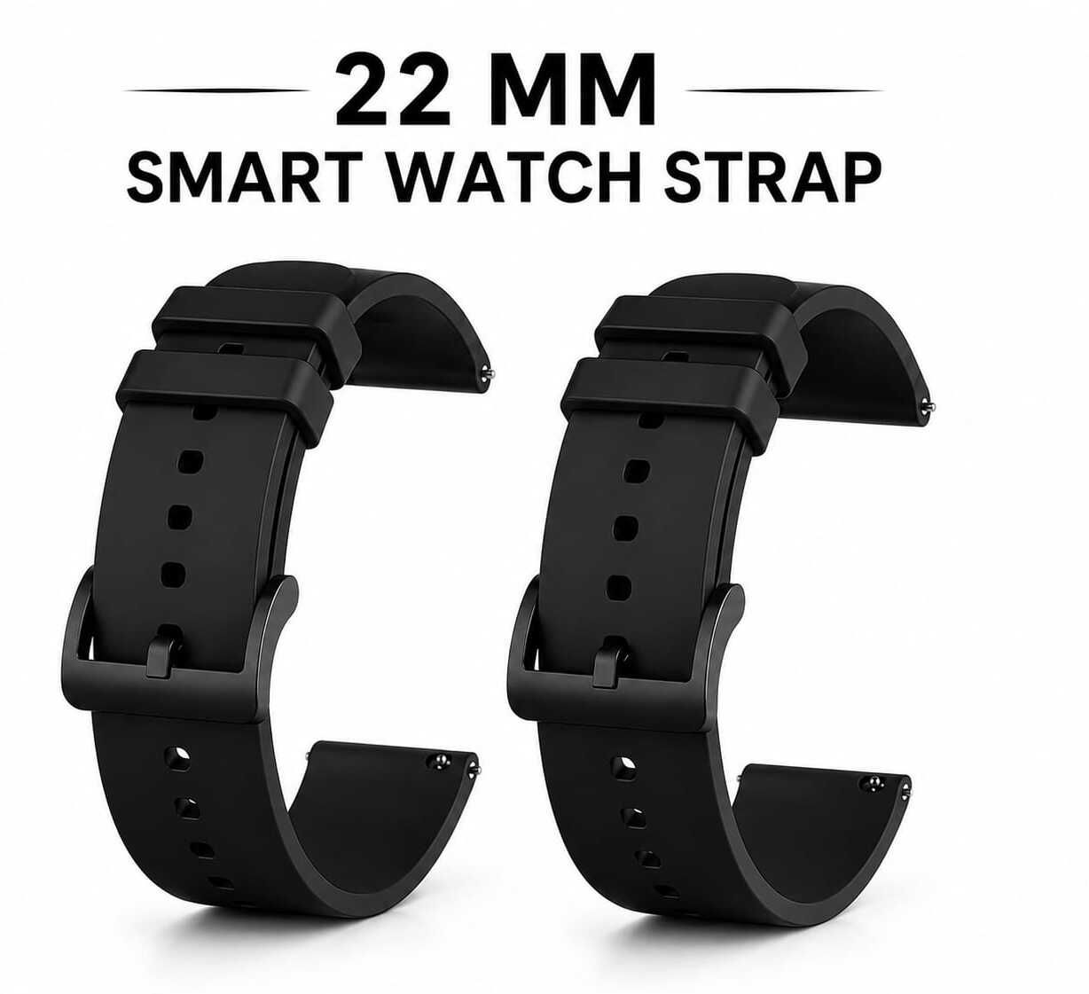 SIYAMK 22MM Soft Silicone Watch Strap for Smartwatch -( Black Combo Pack Of 2 ) 22 mm Silicone Watch Strap-image-37