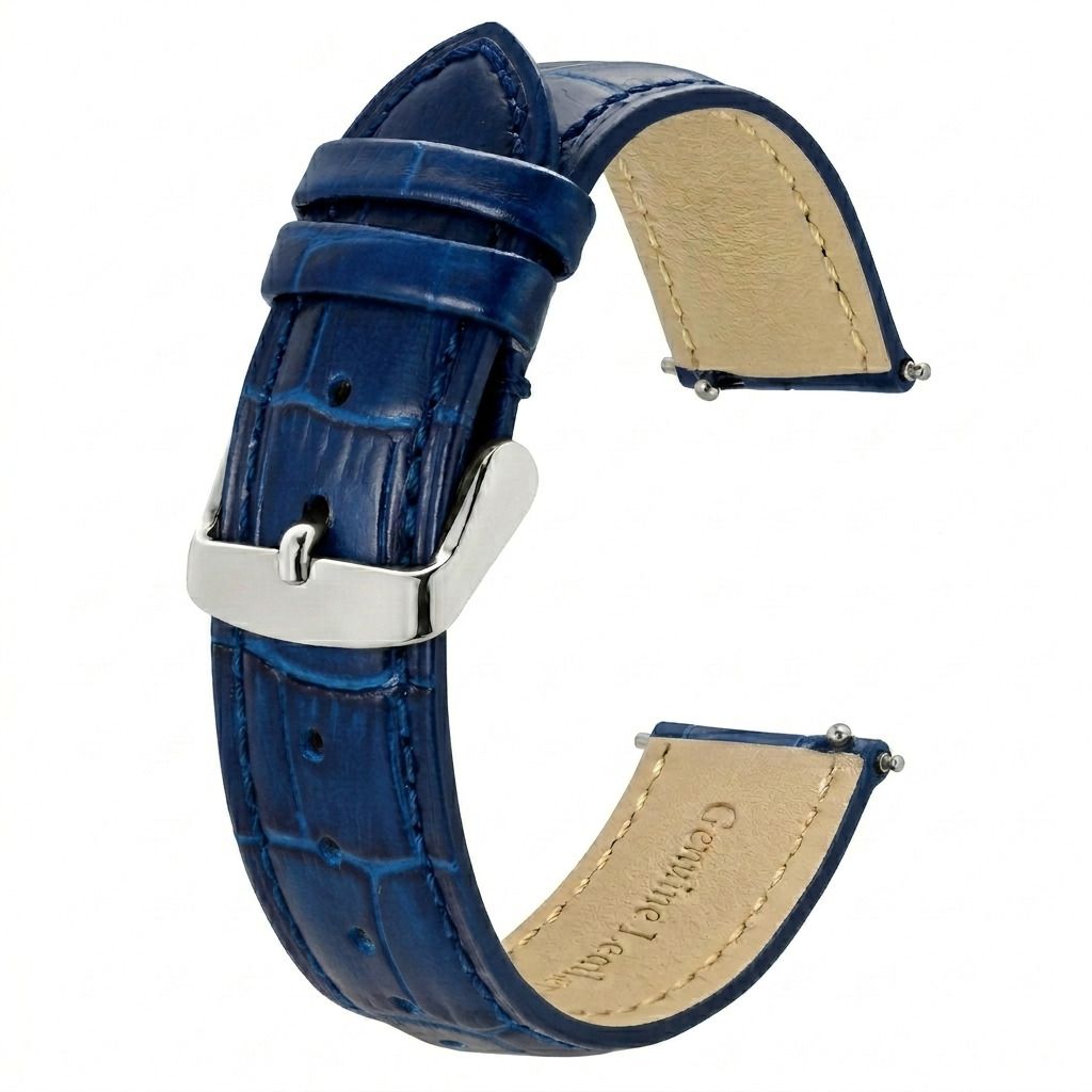 Pure Swiss 22mm Blue Croco-embossed Leather Strap With Quick Release Pins 22 mm Genuine Leather Watch Strap-image-35