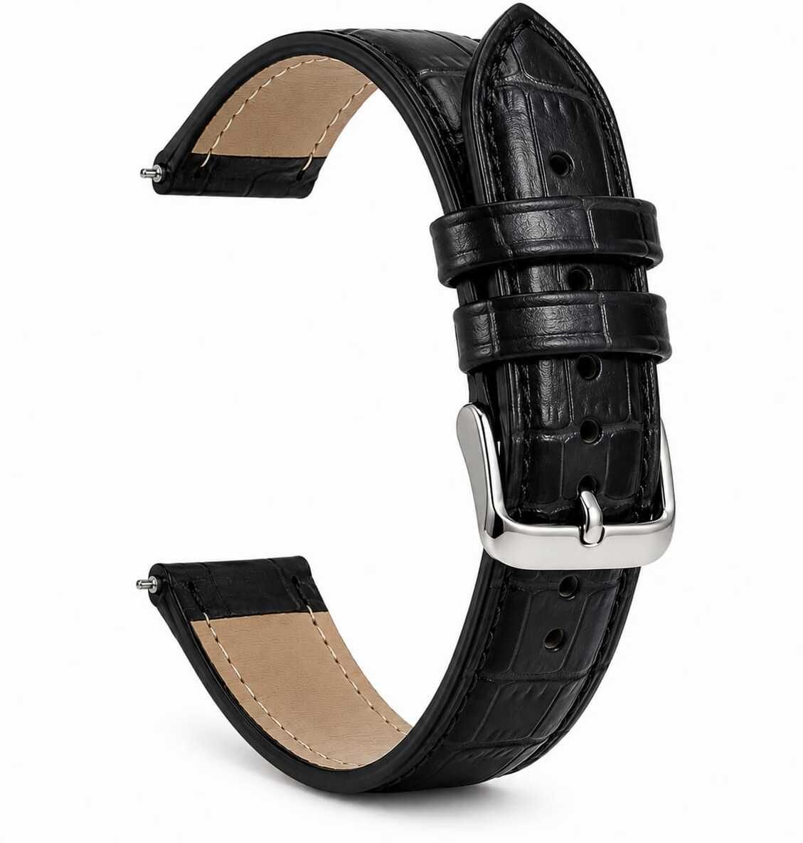 RStraps 18mm Croc Black Bonded Leather Watch Strap Belt for Women | Replacement Band 18 mm Genuine Leather Watch Strap-image-20