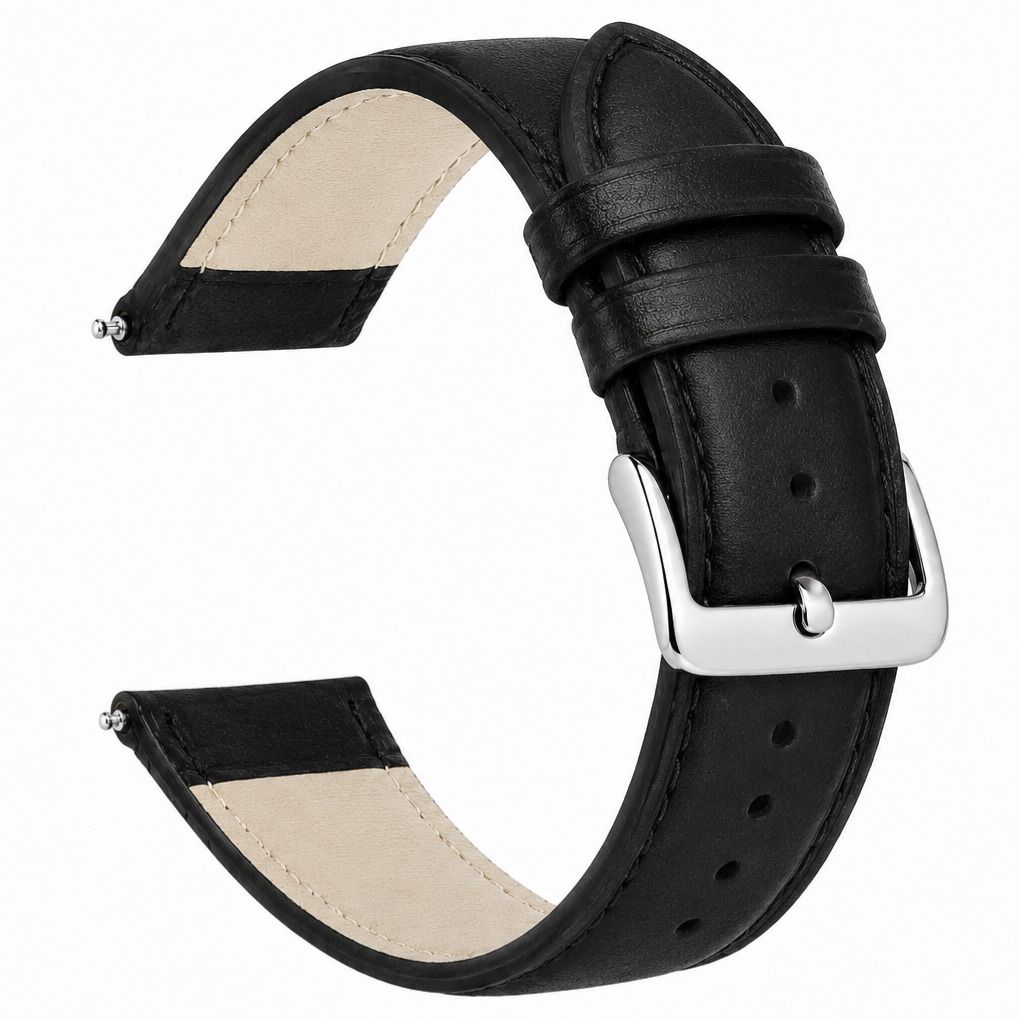 ShreejiShyam 22mm Black Genuine Leather Watch Strap with Soft Back Lining & Silver Buckle 22 mm Genuine Leather Watch Strap-image-16