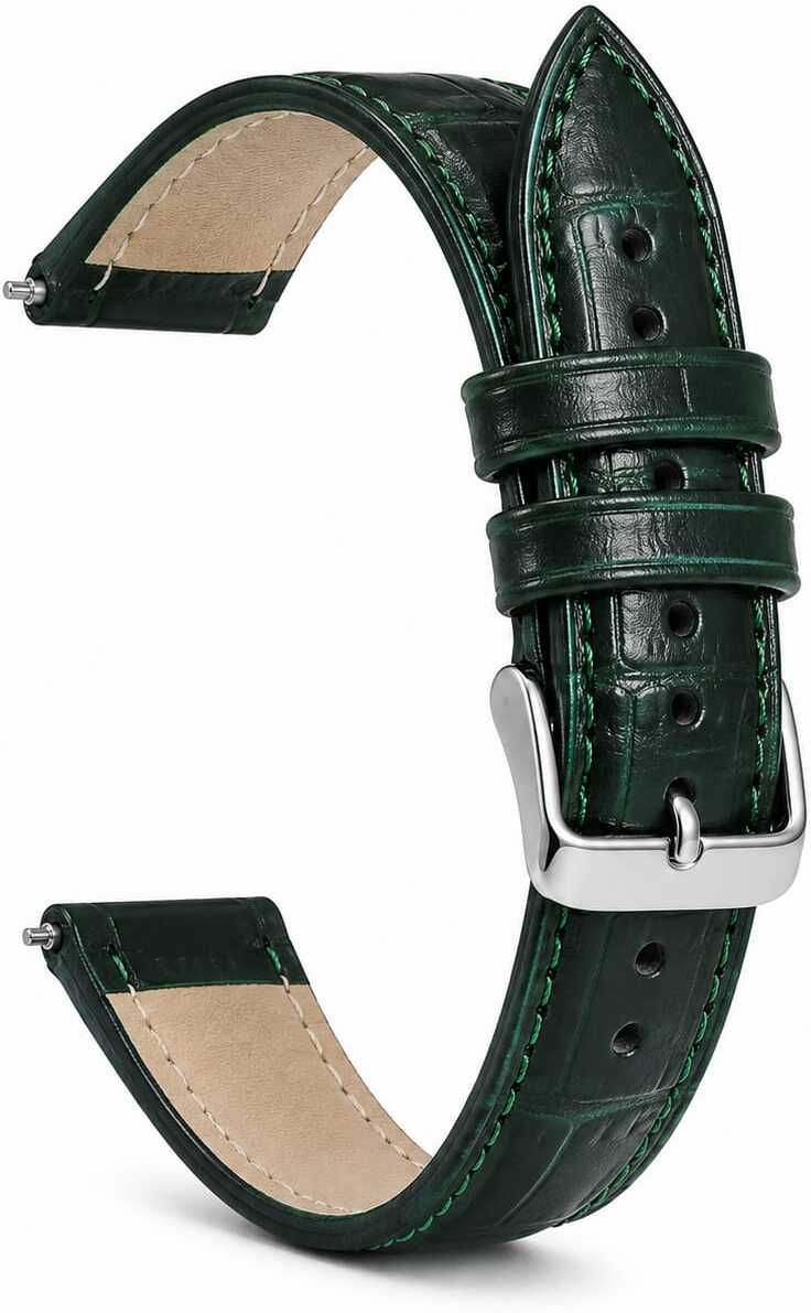RStraps 18mm Croc Green Bonded Leather Strap Belt for Women Replacement Band For Watch 18 mm Genuine Leather Watch Strap-image-28