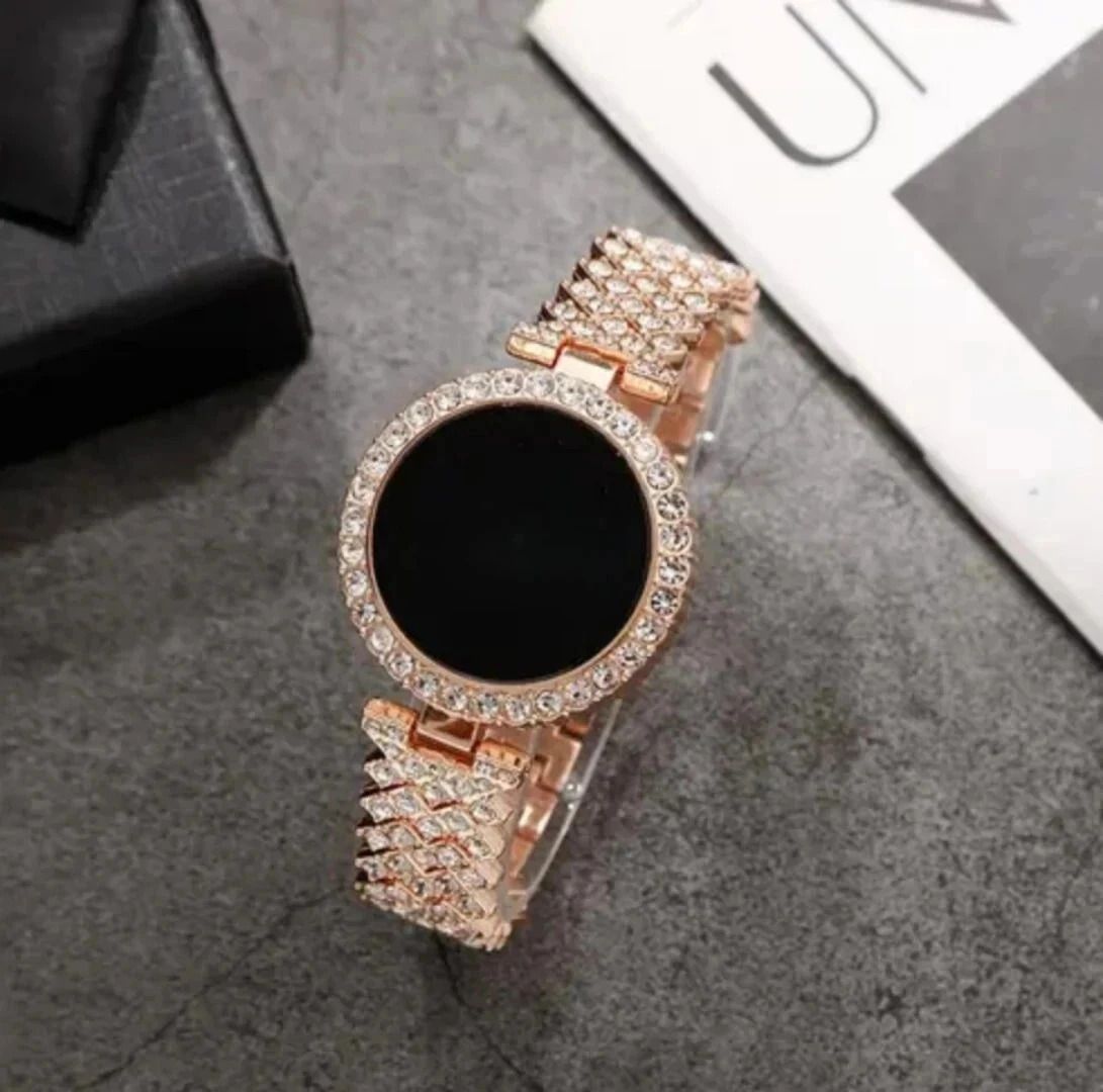 LUXURY FASHION DIAMOND CRYSTAL DIAL STAINLESS STEEL ROSE GOLD CHAIN RSA Digital Watch - For Women SRA1344-image-42