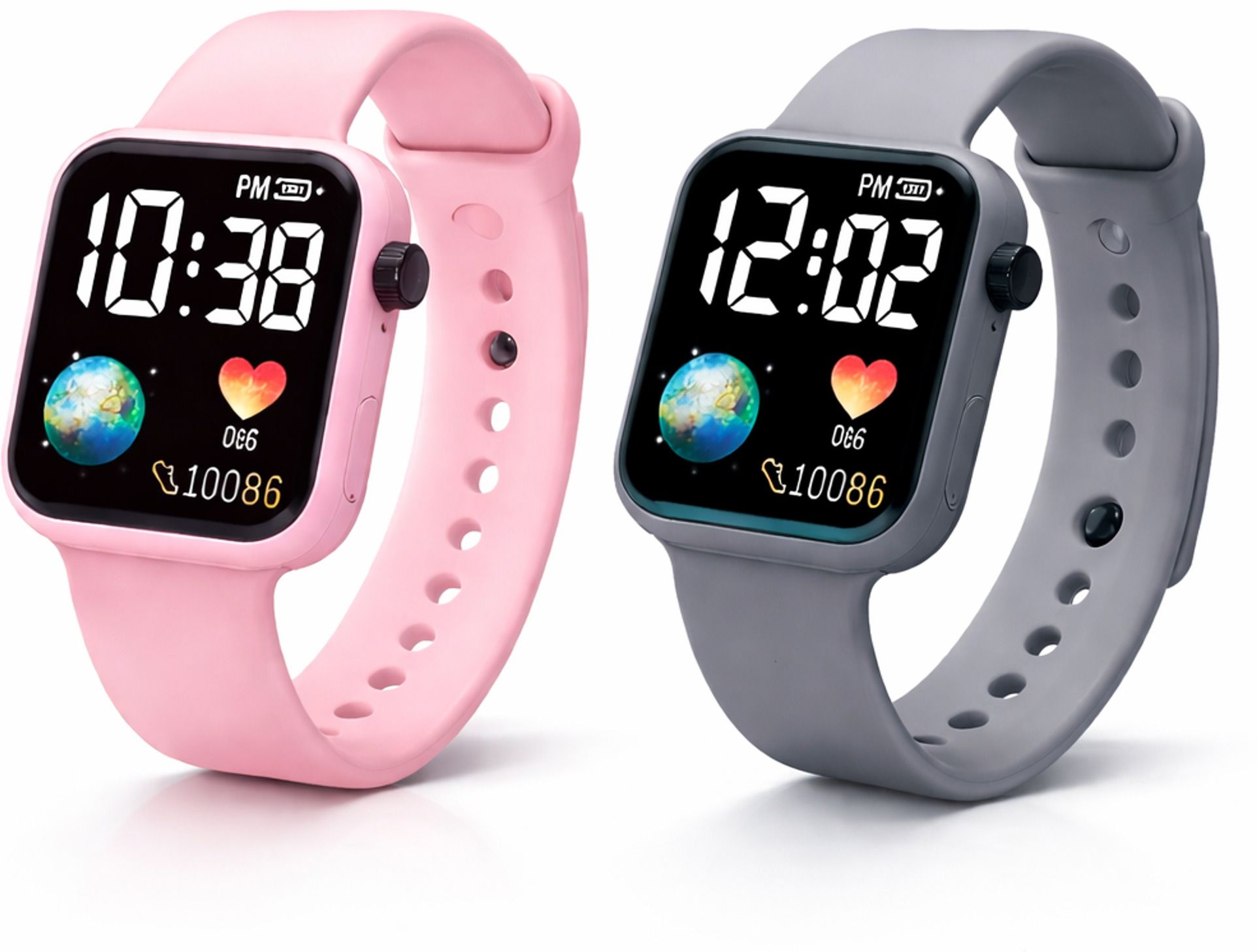 Kids Watch Combo Digital Watch - For Boys & Girls Earth Display LED Watch for kids combo- Grey Pink-image-20