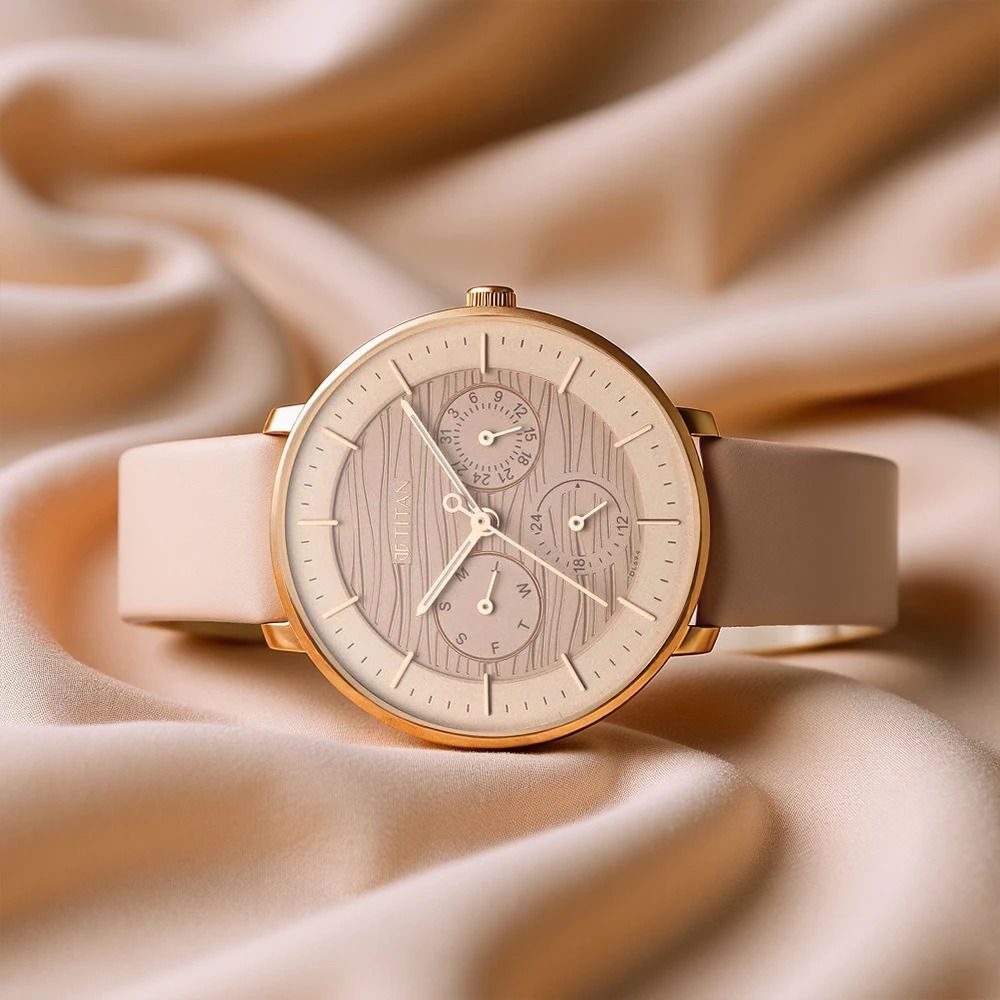Titan Workwear Multifunction Rose Gold Dial Pink LeatherStrap Analog Watch - For Women NT2651WL03-image-6