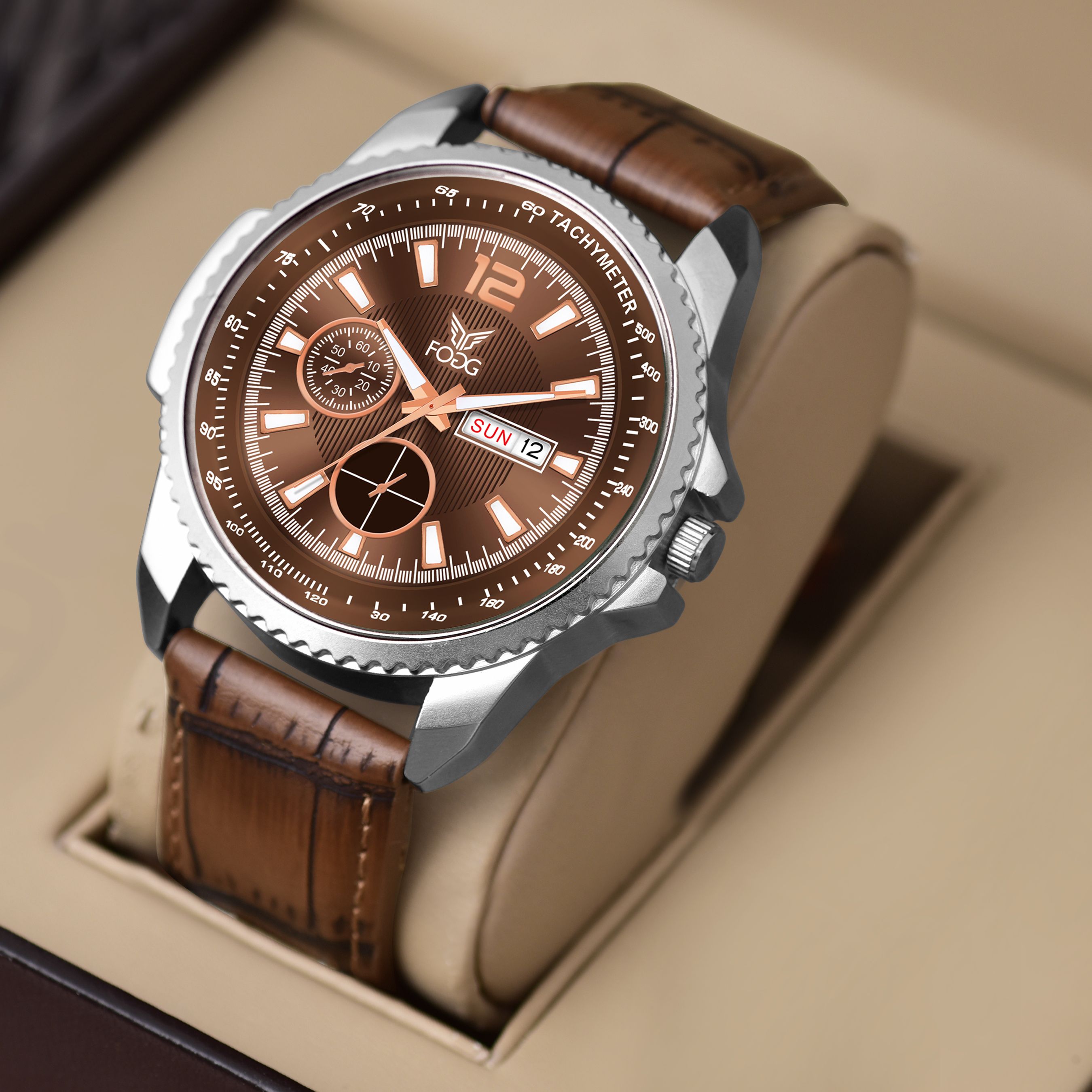 Day and Date Display Analog Watch - For Men 1219-Brown-image-25