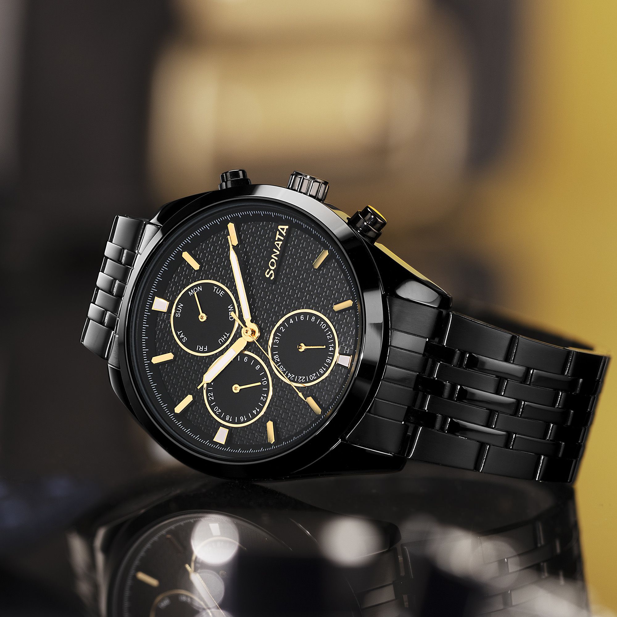 Sonata Magna Quartz Black Round Dial Men's Analog Watch / Analog Watch - For Men 7155NM01-image-31
