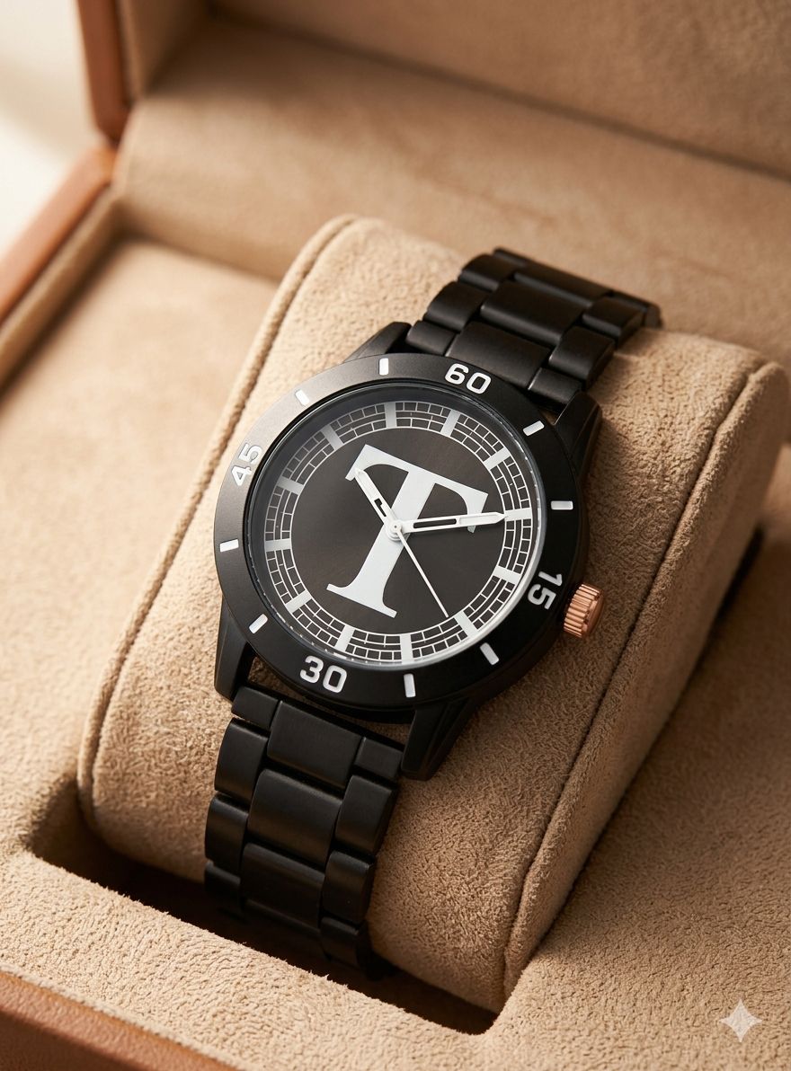 recaro AeviyoBlack Round Black Dial ALPHABET T Design Stylish Black Silicone Strap Analog Watch - For Men AeviyoBLK T BLKCD-picture-0